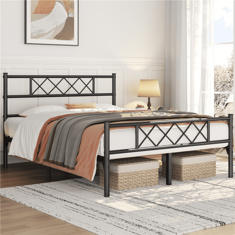 Renwick Simple Metal Platform Bed Frame for Adult, Full, Black