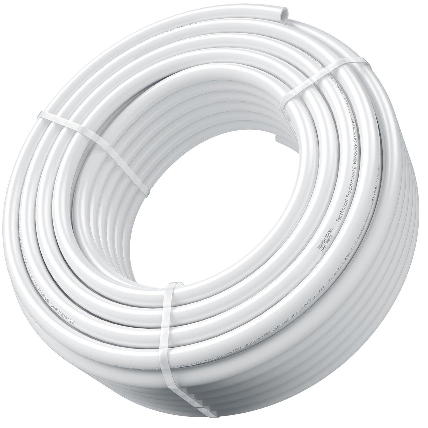 SKYSHALO PEX Tubing 3/4 Inch, 100 Ft Length, PEX-B Flexible Water Pipe for Drinking Water, Suitable for Hot/Cold Water Plumbing, Includes Free Cutter & Clamps, White