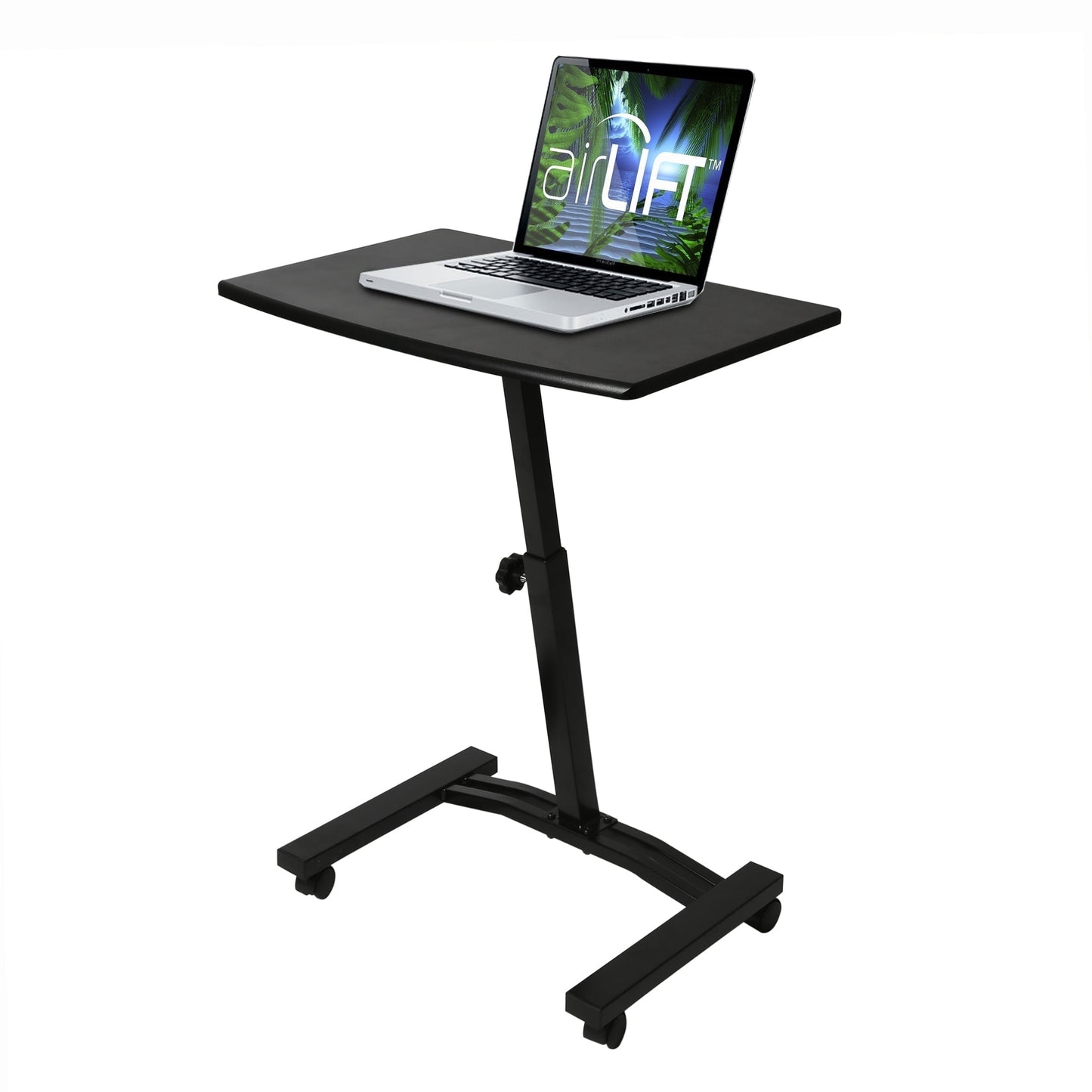 Seville Classics airLIFT® Height Adjustable Mobile Rolling Laptop Cart Desk w/ Wheels, Black, Flat (24")