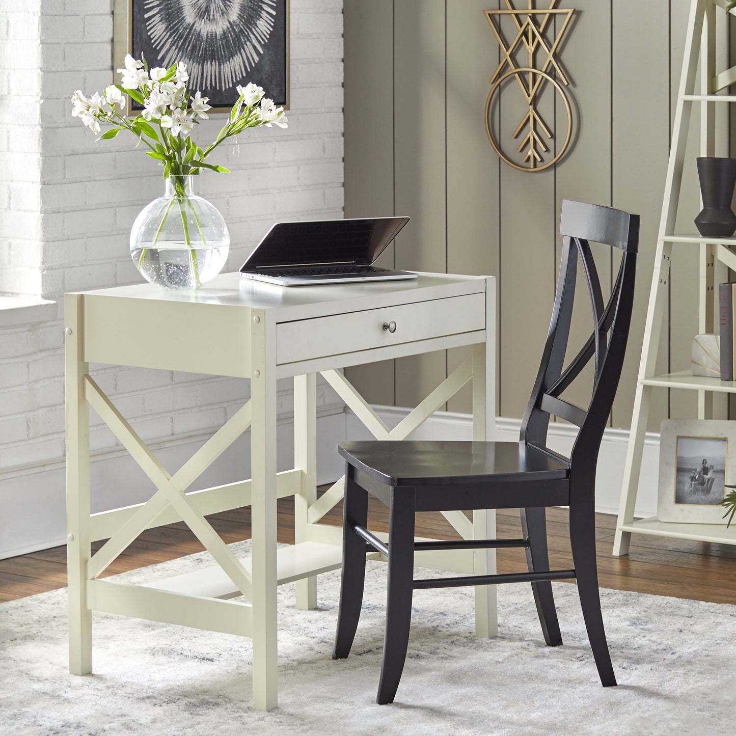 Simple Living X-Frame Farmhouse Wood Desk Antique White Antique
