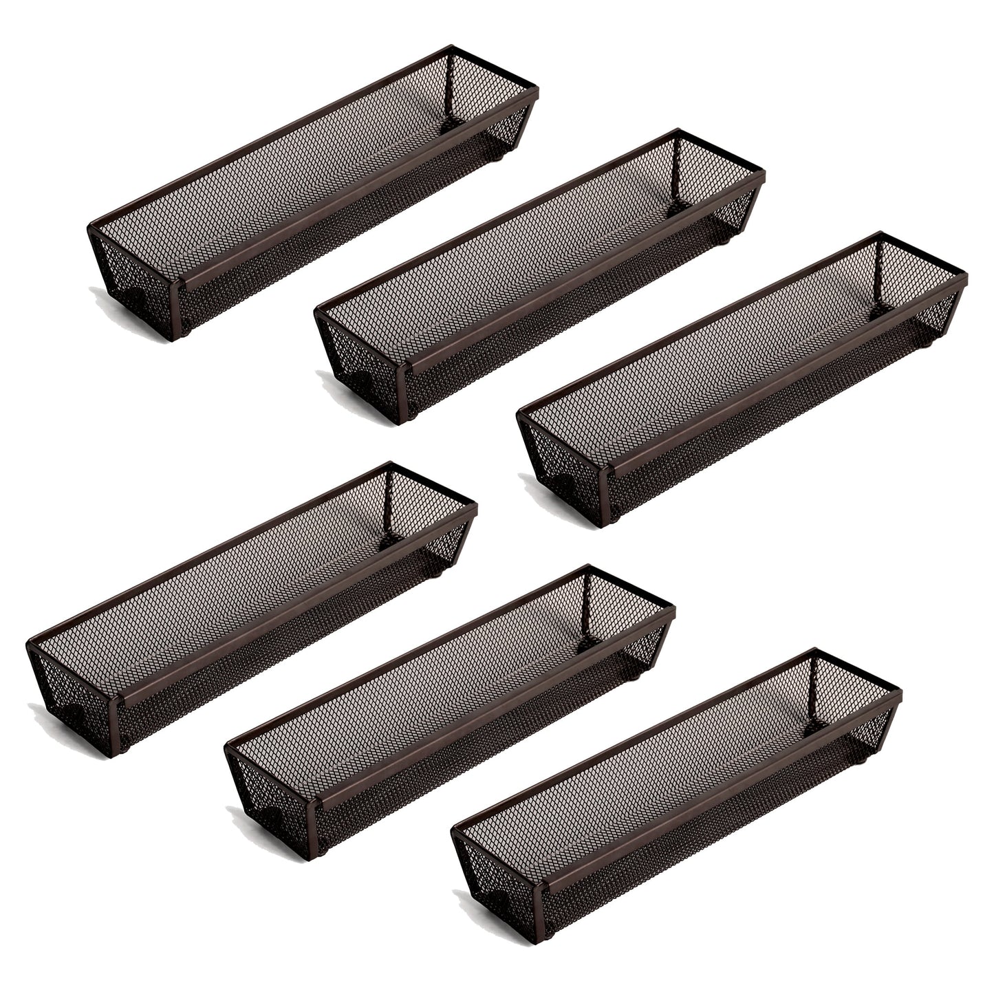 Smart Design Drawer Organizer - Set of 6 - Steel Metal Mesh - 12 x 3 Inch - Bronze