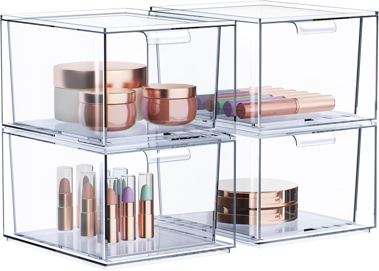 Sorbus 3-Pack Clear Acrylic Makeup Organizer – Stackable Plastic Drawer Storage Bins for Vanity, Bathroom, and Cosmetic Organization