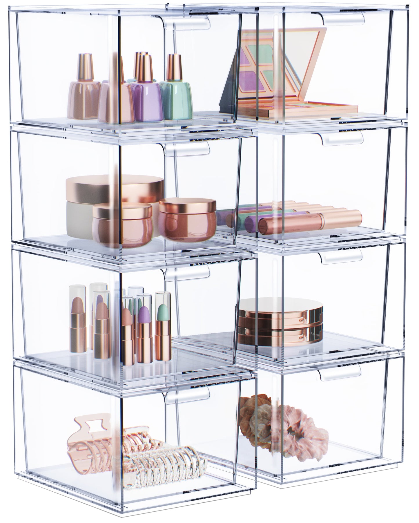 Sorbus 8-Pack Clear Acrylic Makeup Organizer Drawers – Stackable Plastic Storage Bins for Bathroom, Vanity, or Office Organization