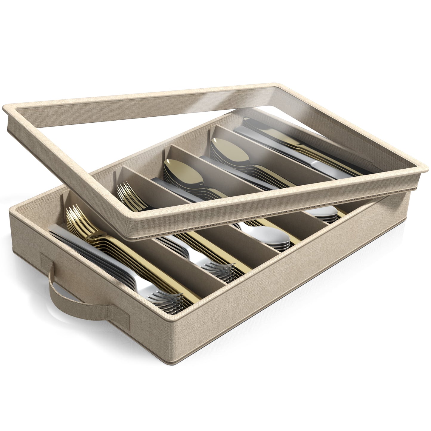 Sorbus Flatware Storage Case with Clear Lid – Large Capacity Organizer for Utensils, Silverware, Flatware – Gray