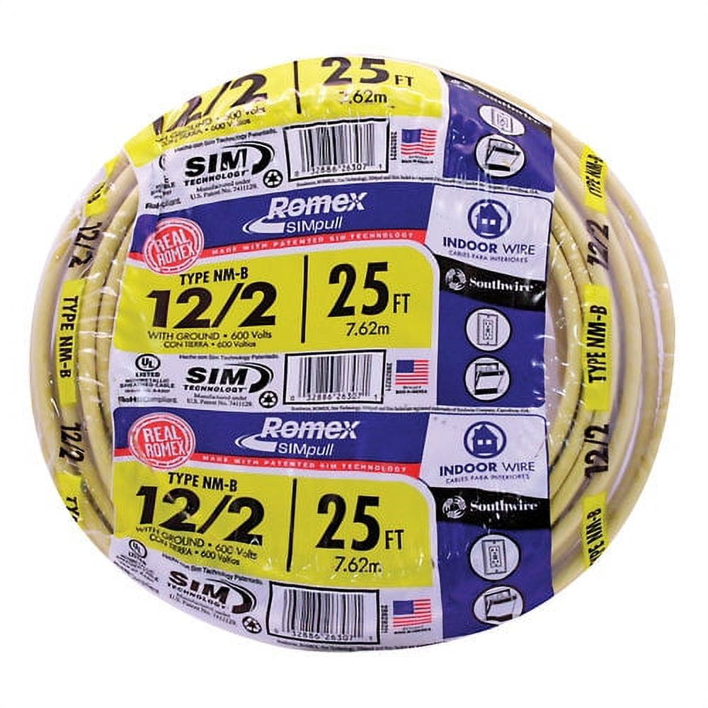 Southwire Romex SIMpull 12/2 25' Cable Eléctrico Residencial NM-B Cu para Interiores