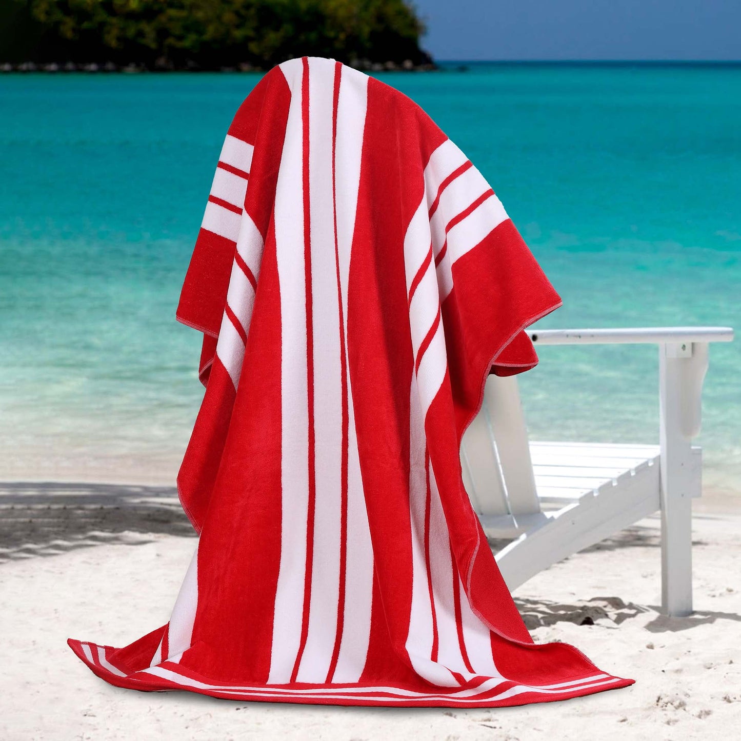 Superior Juego de Toallas de Playa Extragrandes de Algodón a Rayas, Set de 6, 34" x 64", Rojo