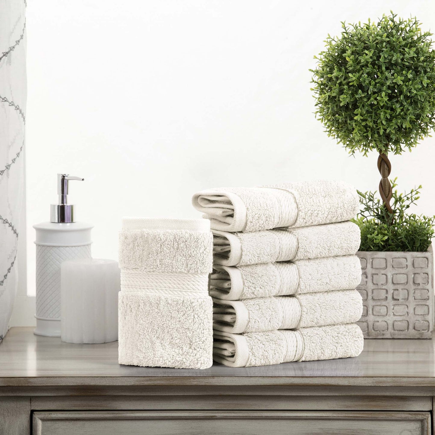 Superior Juego de 6 Toallas Faciales de Algodón Egipcio de 800 GSM, Color Crema