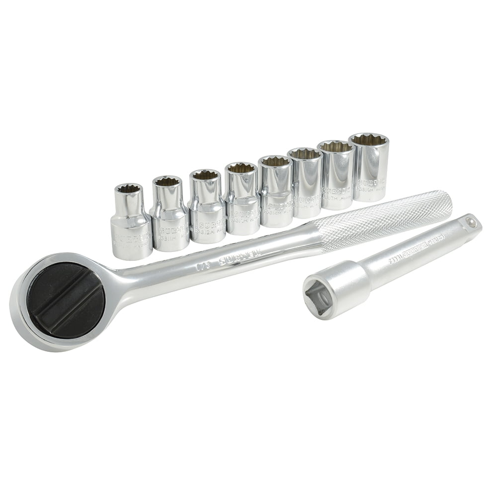 Surtek 10 Metric Socket Set and Accessories 1/2â€, Steel