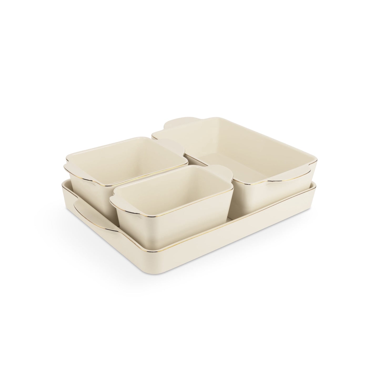Thyme & Table Juego de Utensilios para Hornear Apilables de Cerámica Color Crema, Juego de 4 Piezas con Estampado Sólido