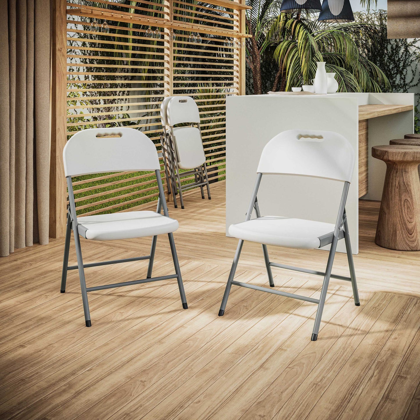 Techni Home Premium Comfort Granite White Folding Chairs – Set of 4 RTA-02FLC-WHT
