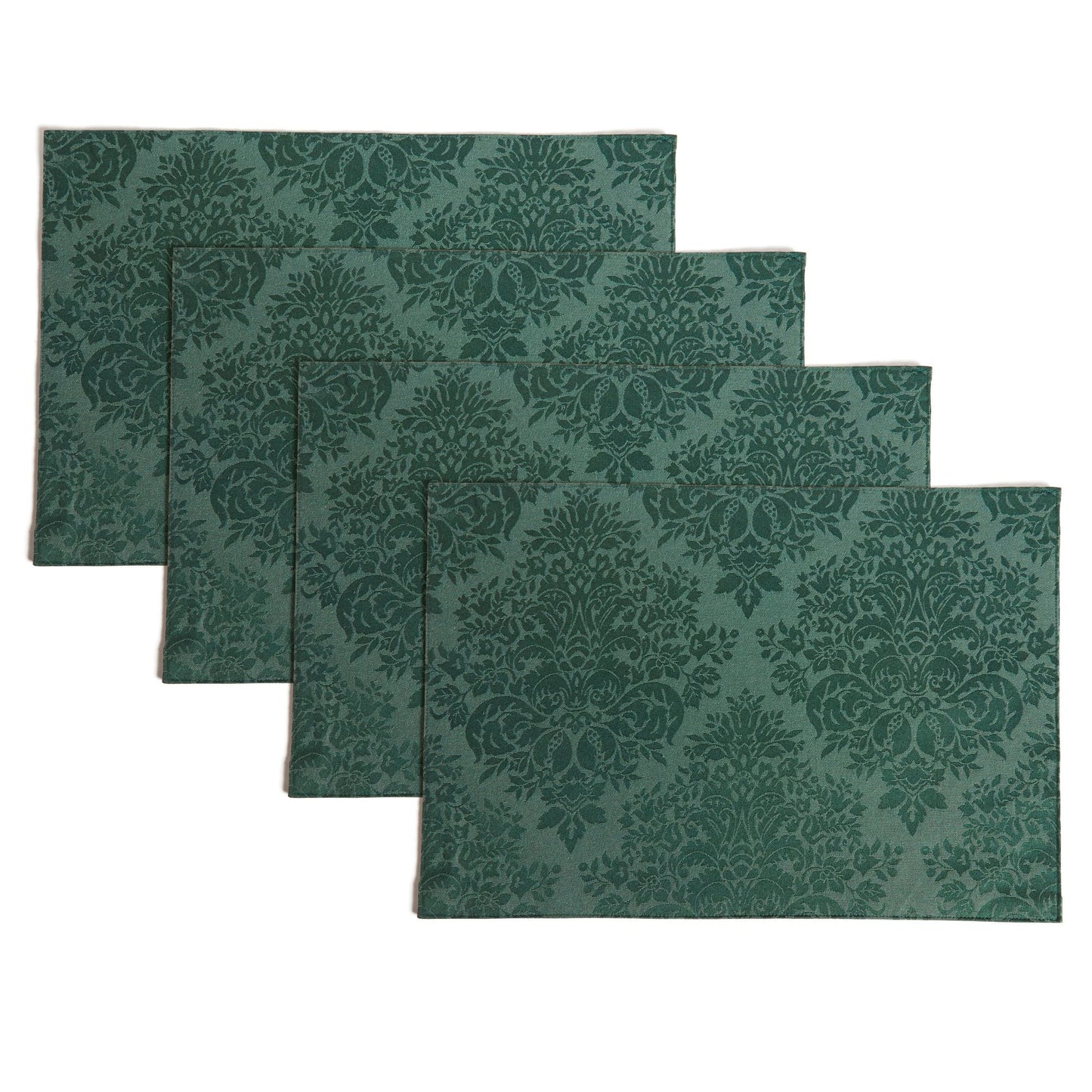 Town & Country Living Lexington Damask Placemats 13"x19" Rectangle, Stain Resistant Machine Washable Cotton/Polyester 4-Pack, Green