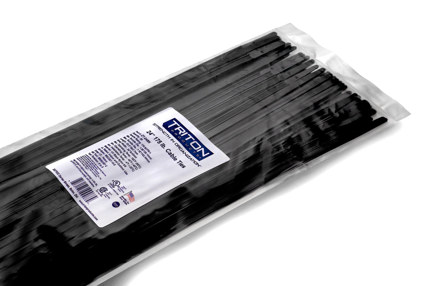Triton Products® Heavy Duty 24" Black Zip Ties, 50/PK