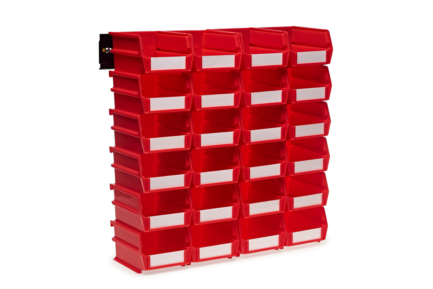 Triton Products® LocBin 26-Piece Wall Storage Unit with 5-3/8"L x 4-1/8"W x 3"H Interlocking Poly Bins, 24ct, Wall Mount Rails 8-3/4"L with Hardware, 2pk