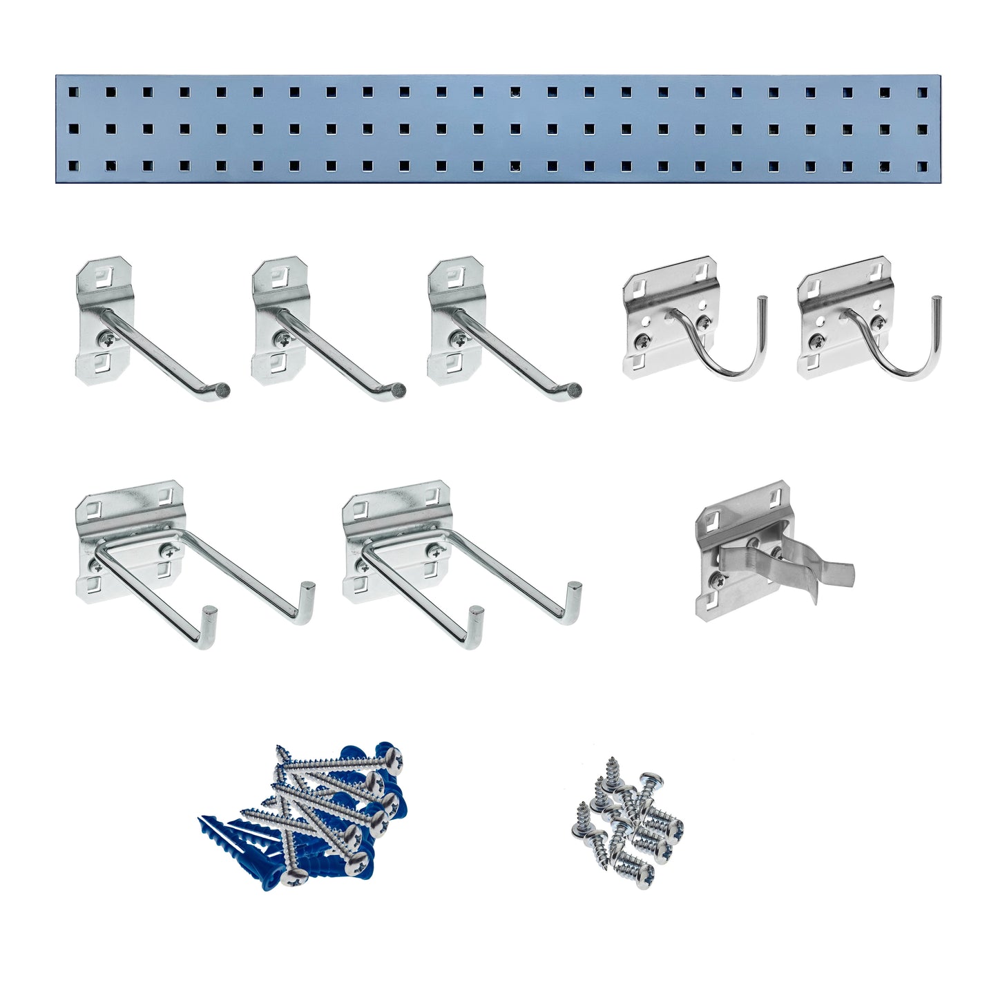 Triton Products® Silver Garden Pegboard Kit with (1) 36 In. x 4.5 In. 18 Gauge Steel Square Hole Pegboard and 8 pc LocHook Assortment