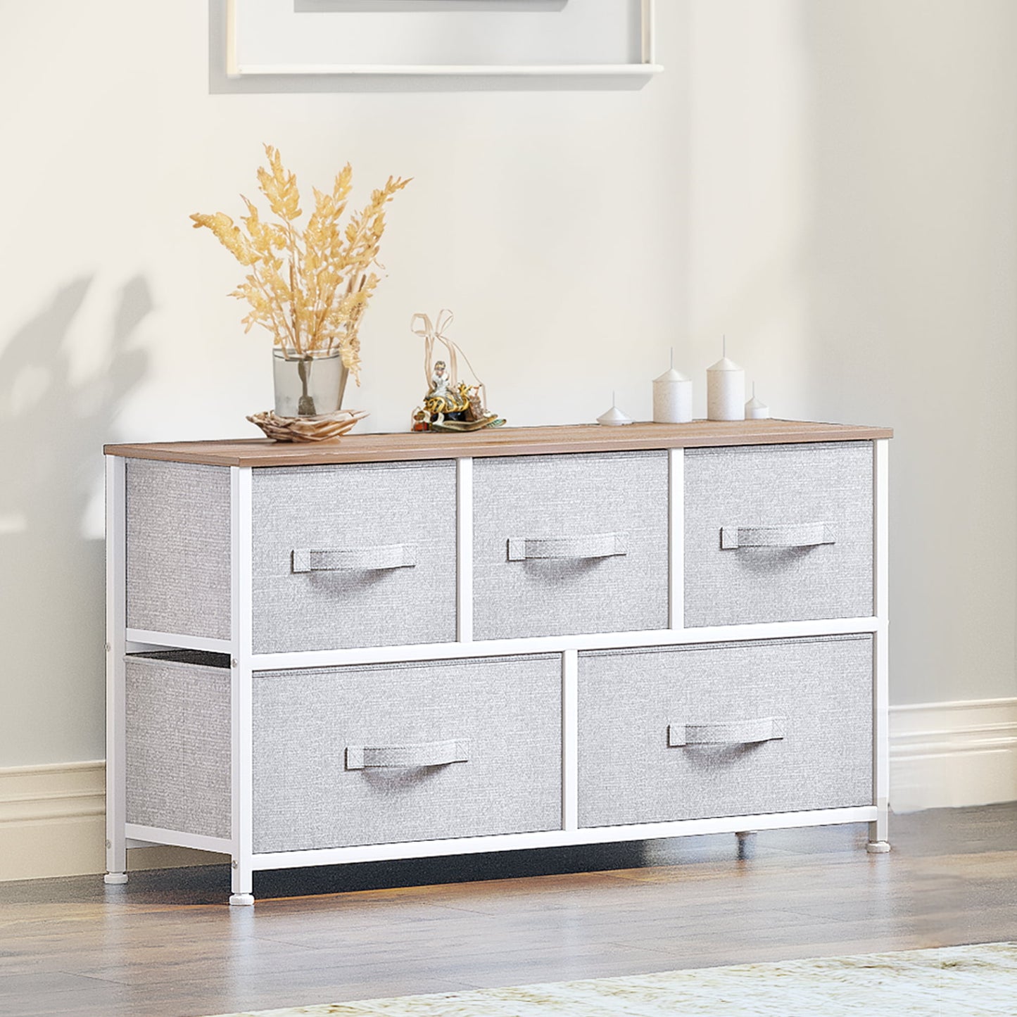 Uforic 5-Drawer Fabric Dresser with Wooden Top, Wide Storage for , Dark Gray, for Adults