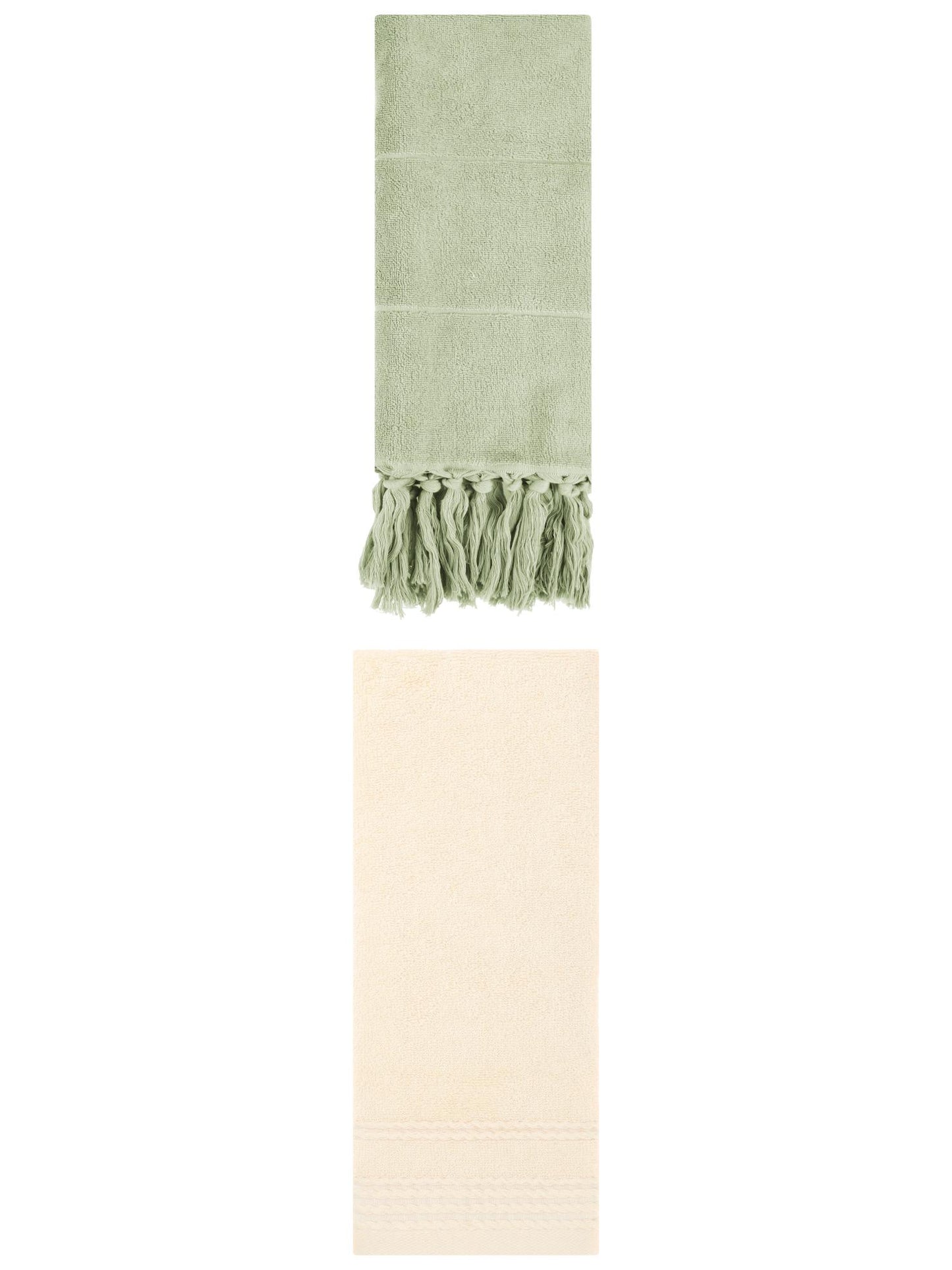 Unique Bargains 2 Pack Striped Tassels Hand Towels for Bathroom 14" x 30" Green/Beige