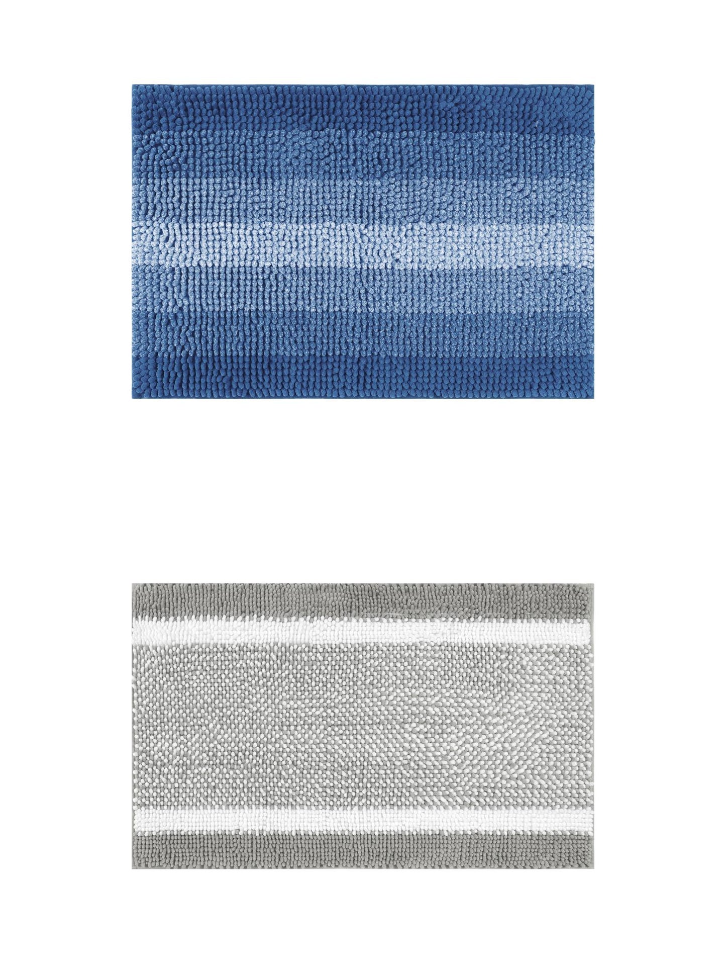 Unique Bargains 2 Pcs Chenille Soft Plush Shaggy Bathroom Rug Navy Blue/Grey 20" x 32"