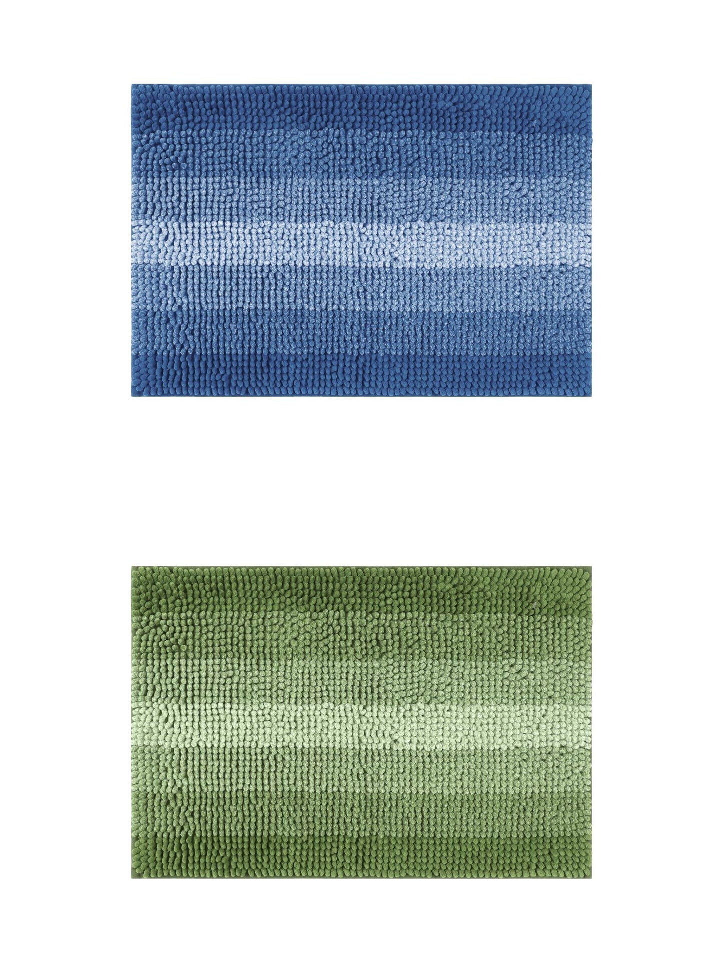 Unique Bargains 2 Pcs Striped Mats Non-Slip Bath Carpet Navy Blue/Green 20" x 32"