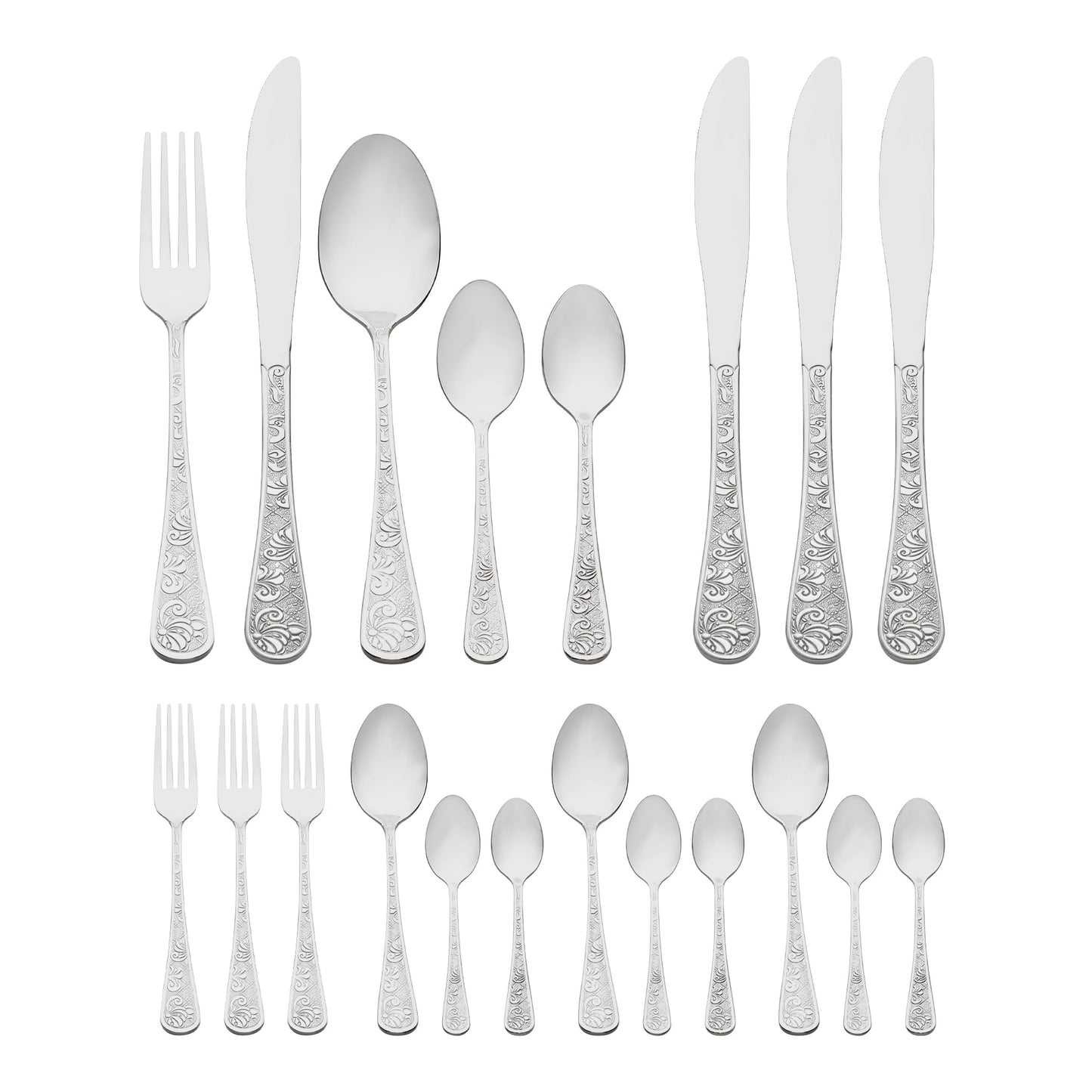 Unique Bargains 20 Piece Silverware Set Stainless Steel Floral Flatware Silver 20