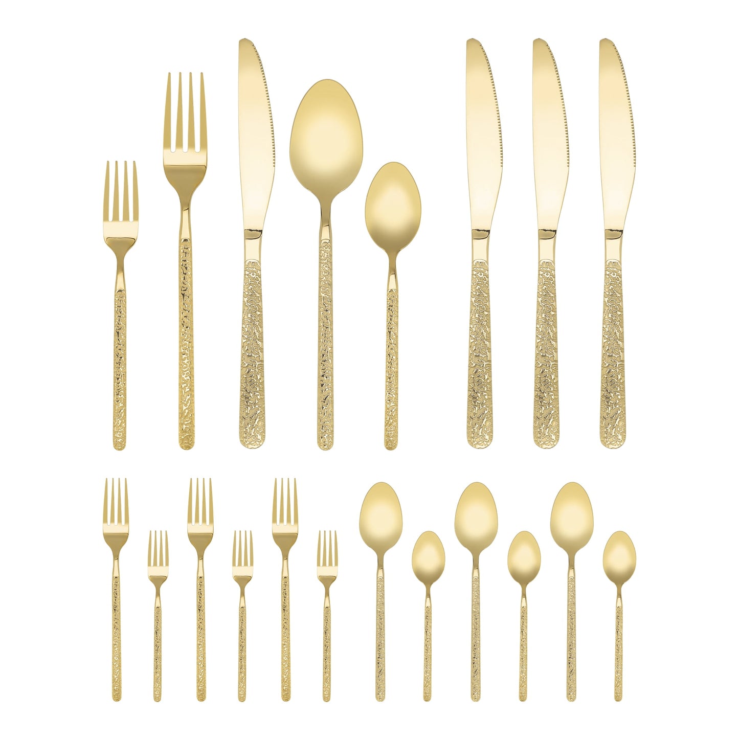 Unique Bargains 20 Piece Stainless Steel Flatware Set with Texture and Mirror Gold
