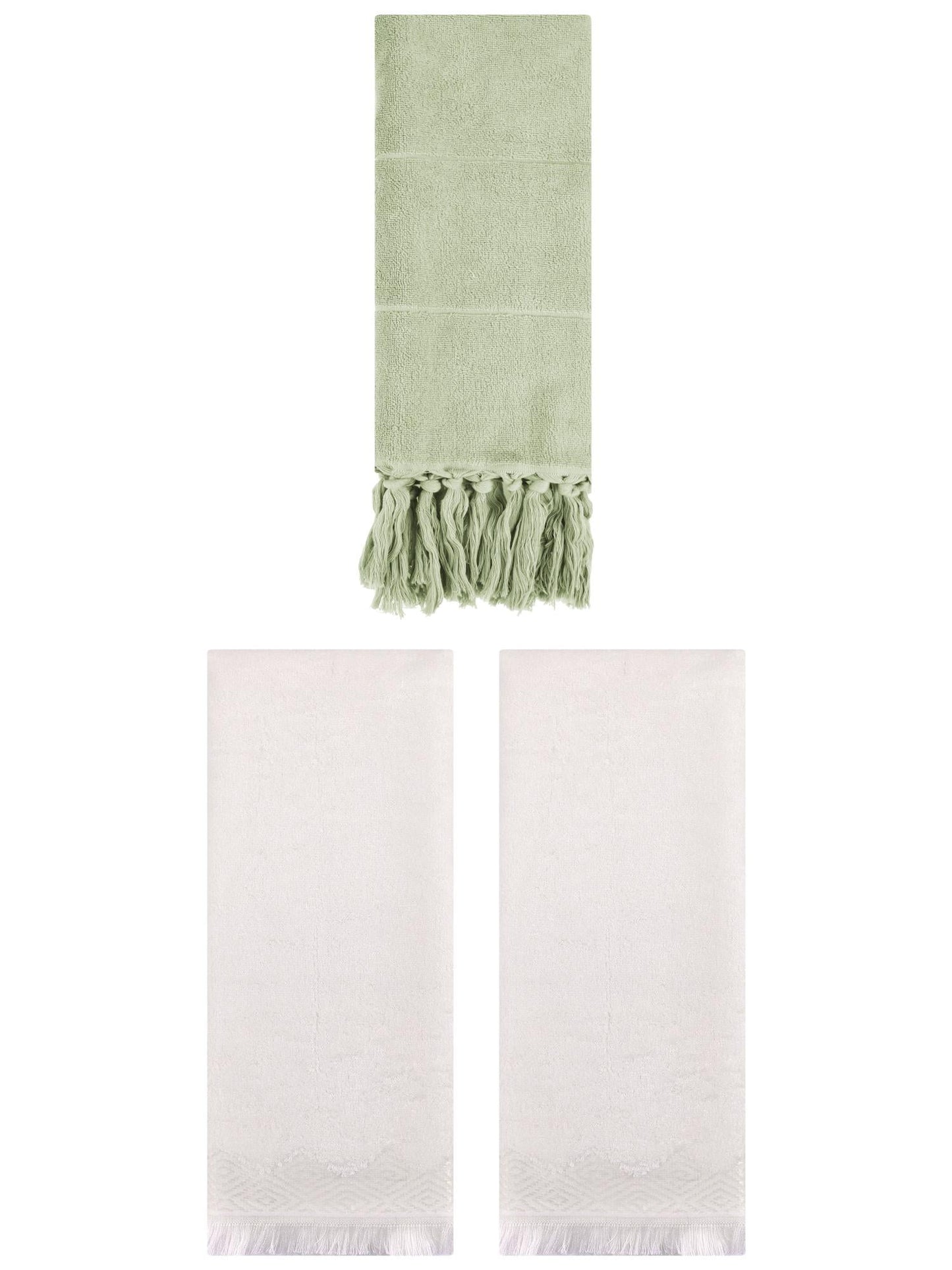 Unique Bargains 3 Pack Cotton Turkish Hand Towels Green/Beige 14"x30"/13"x29"