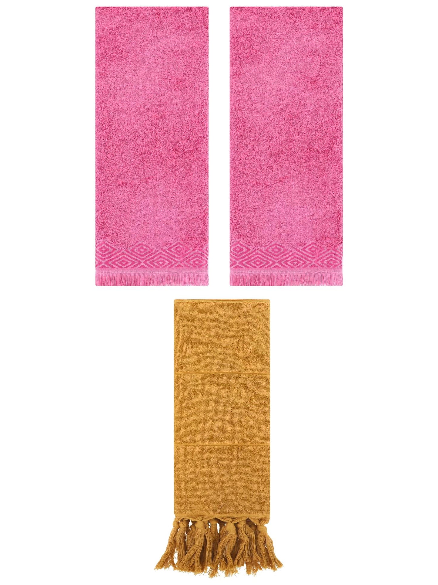 Unique Bargains 3 Pack Cotton Turkish Hand Towels Yellow/Pink 14"x30"/13"x29"