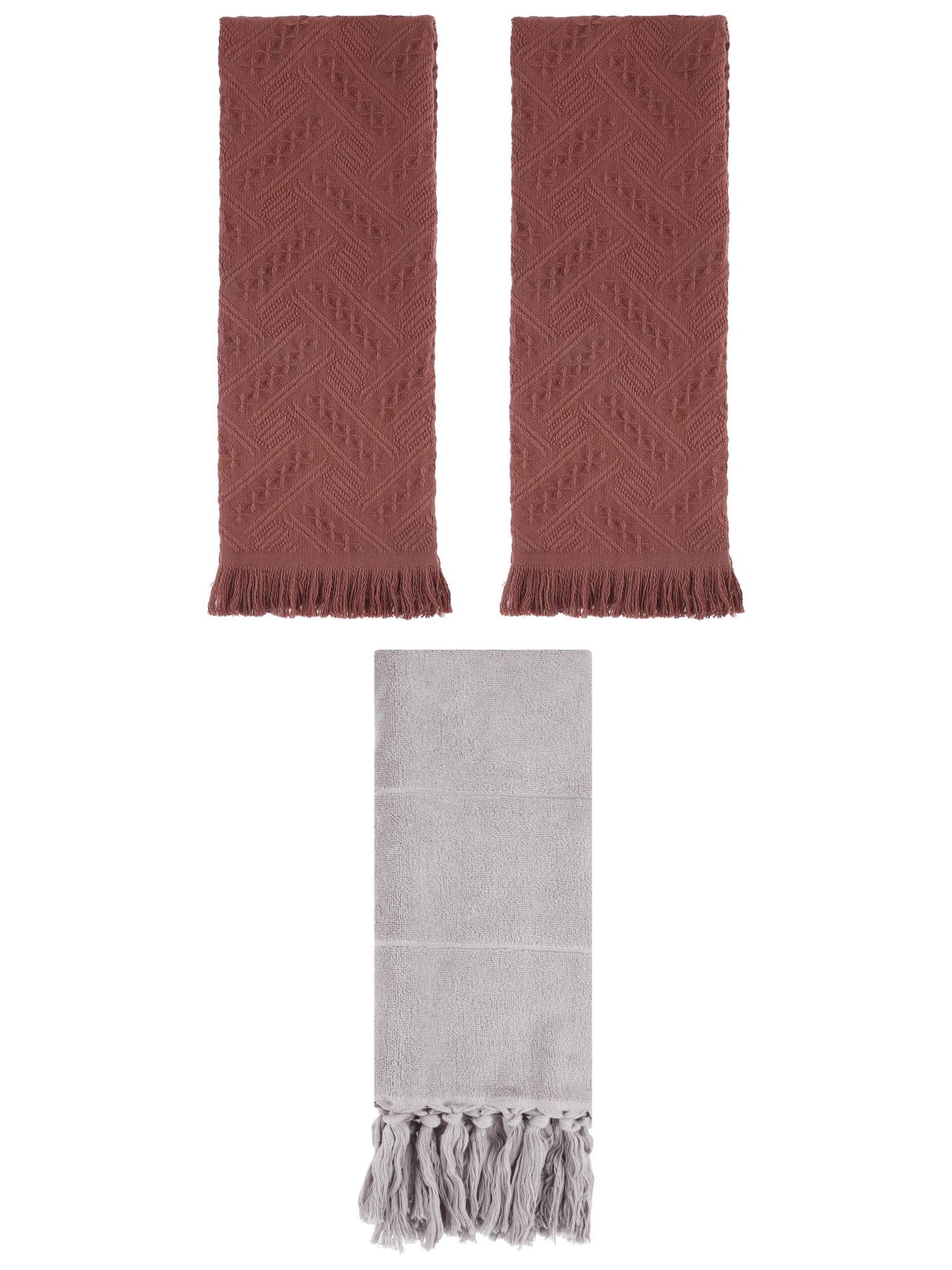 Unique Bargains 3 Pack Soft Boho Turkish Hand Towels Grey/Brown 14"x30"/13"x29"