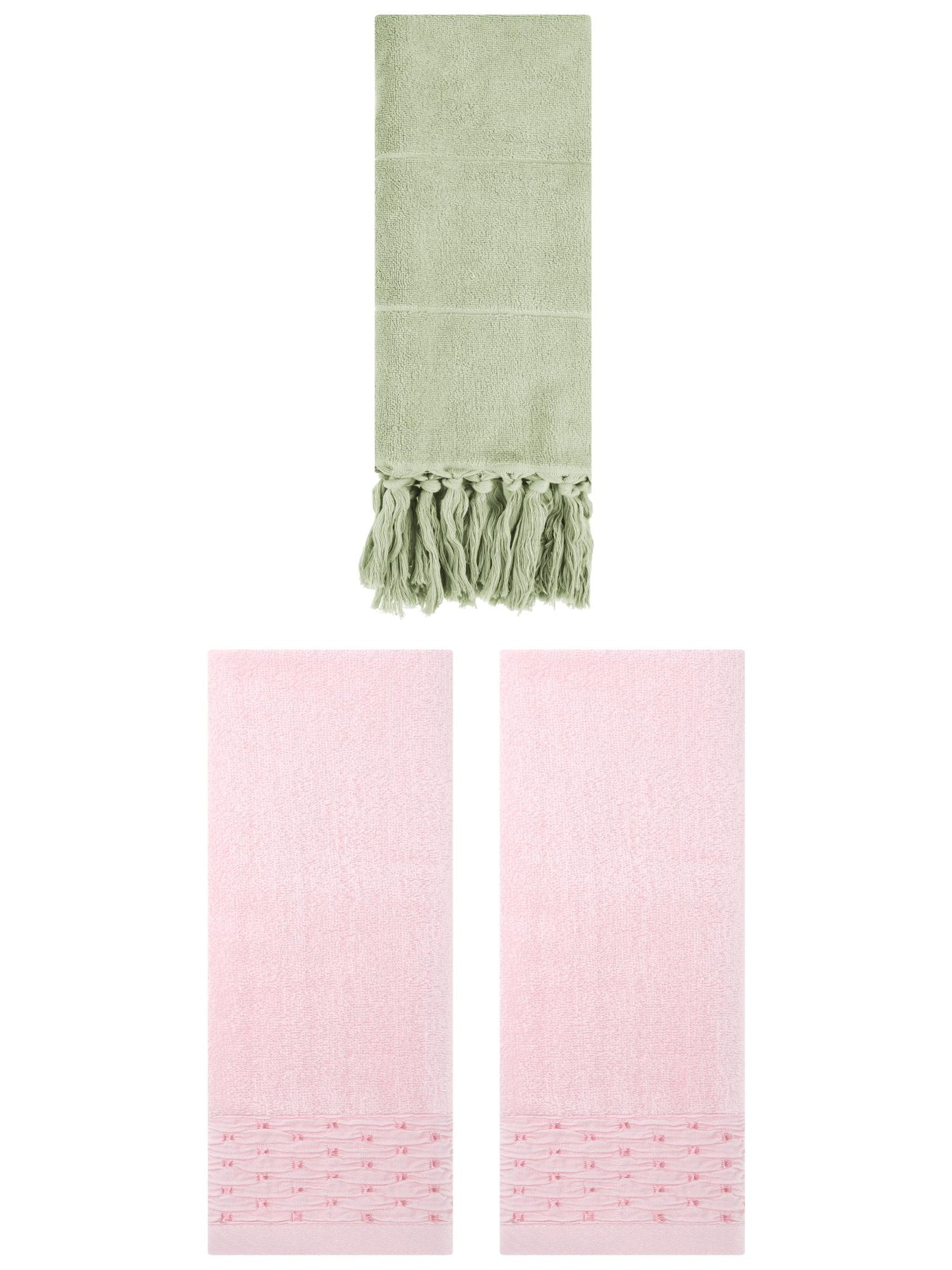 Unique Bargains 3 Pack Solid Cotton Bathroom Hand Towel 14" x 30" Green/Pink