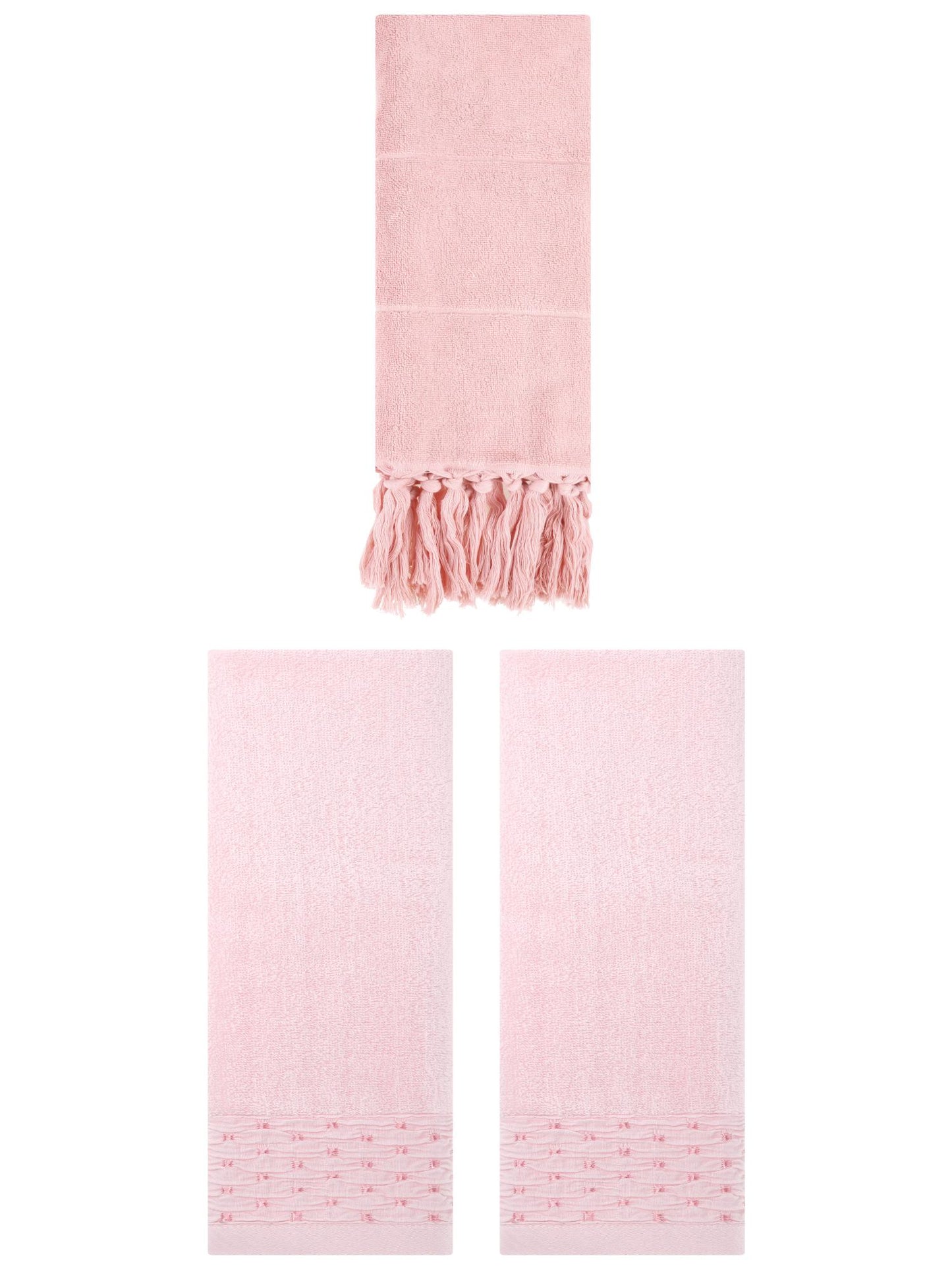 Unique Bargains 3 Pack Solid Cotton Bathroom Hand Towel 14" x 30" Pink