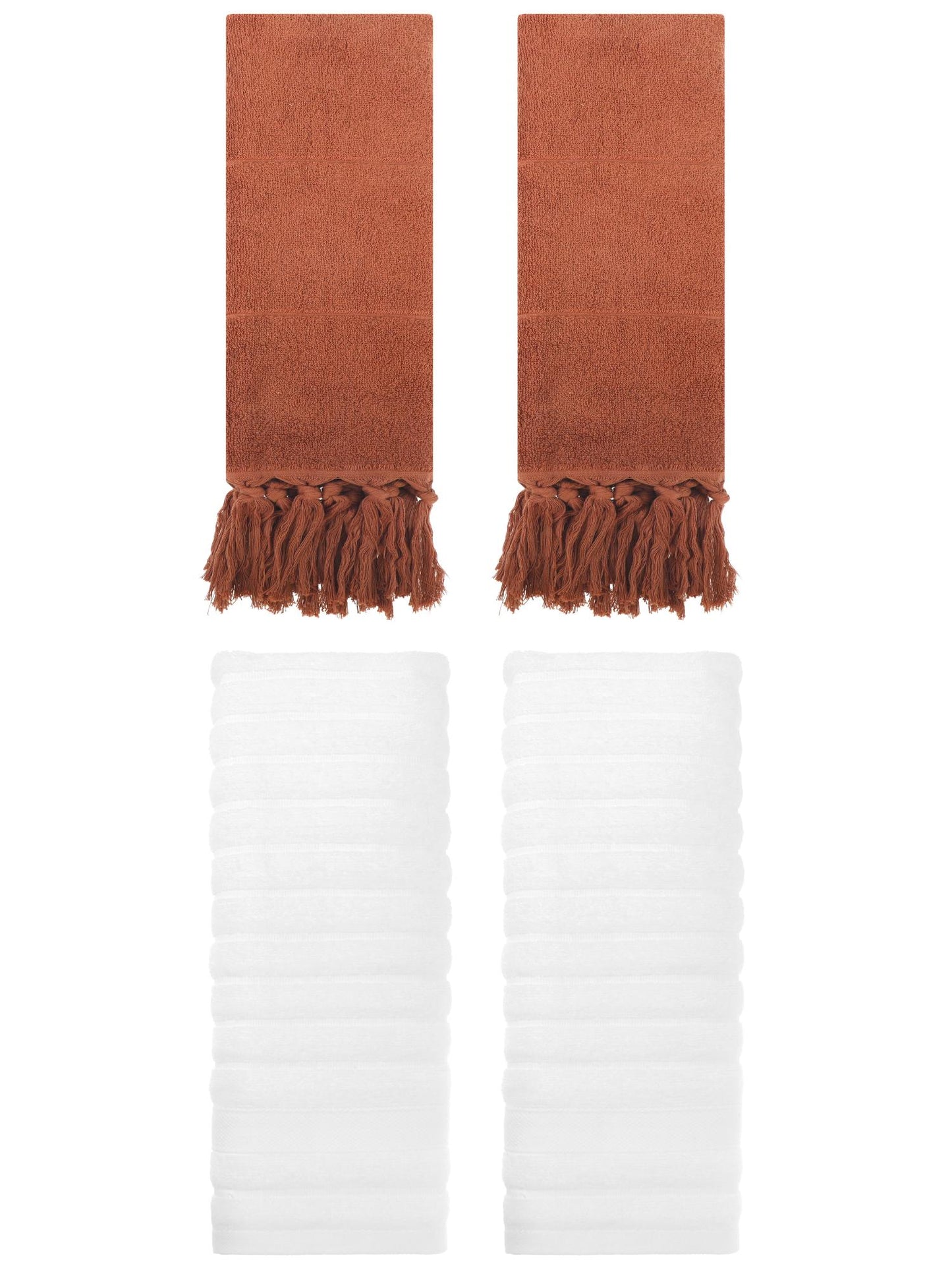 Unique Bargains 4 Pack Solid Absorbent Soft Cotton Hand Towels 14" x 30" Brown/White