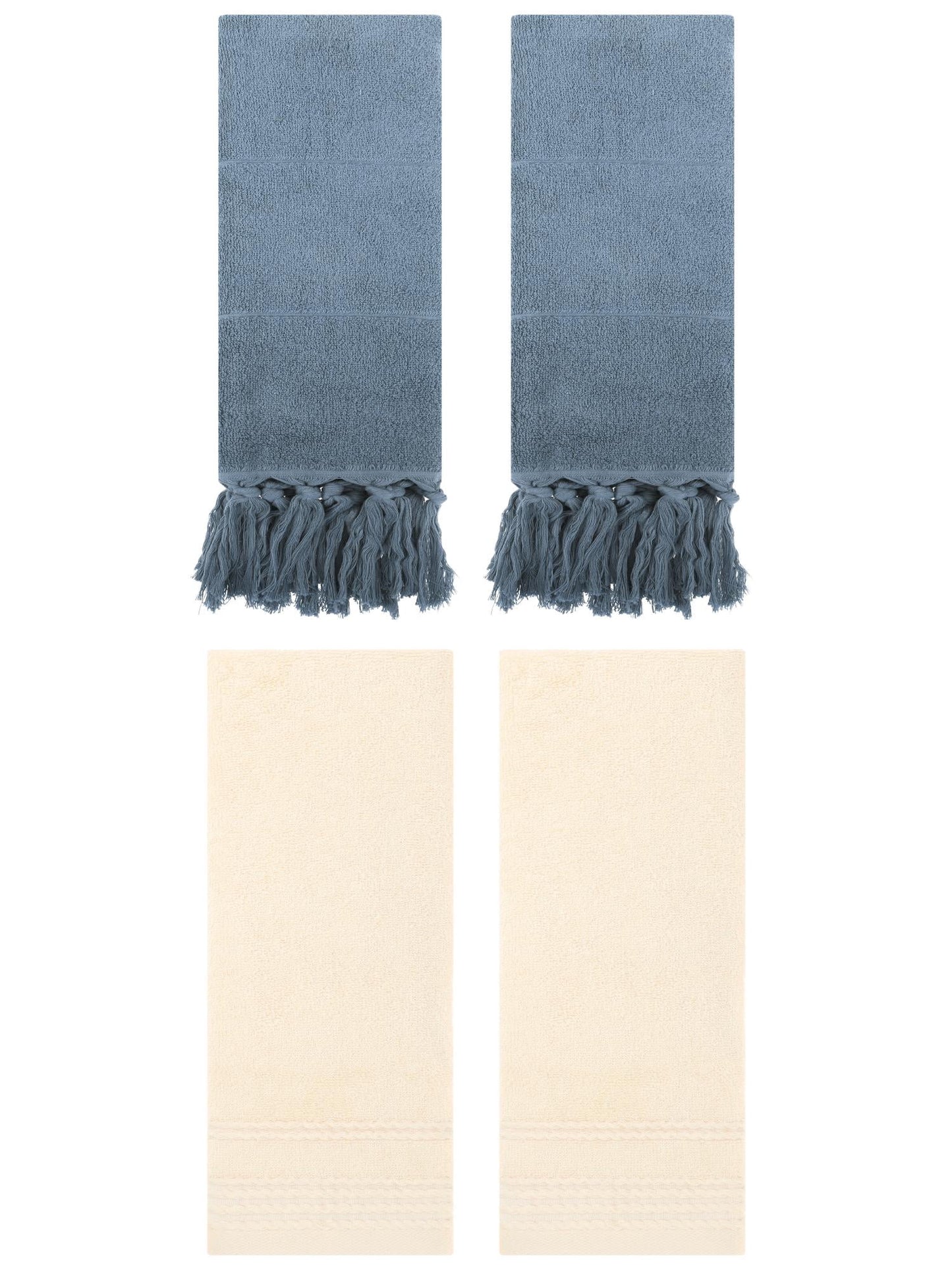 Unique Bargains 4 Packs Striped Tassels Hand Towels 14" x 30" Blue/Beige