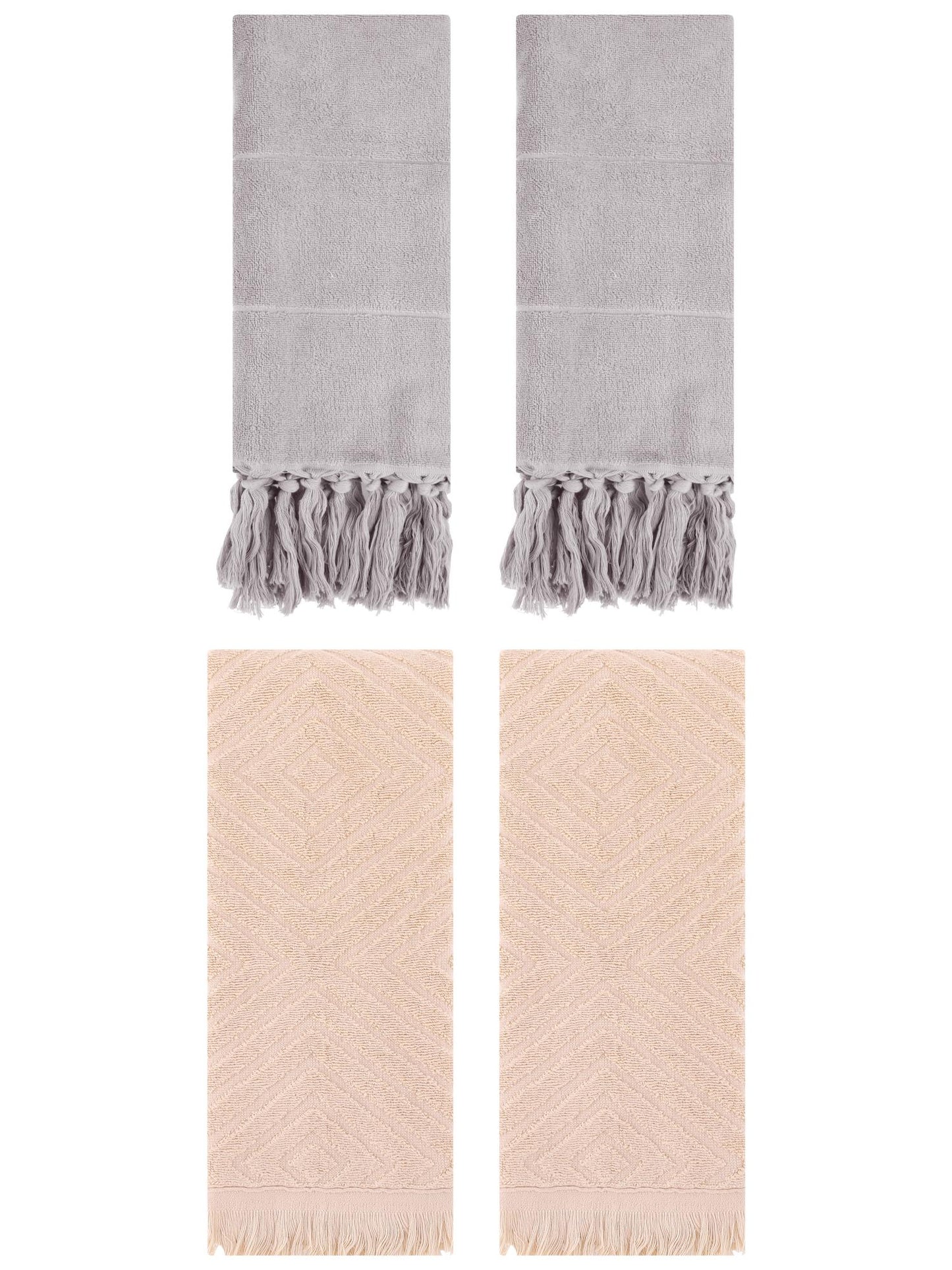 Unique Bargains 4 Pack Turkish Hand Towels with Tassel Grey/Brown 14"x30"/13"x29"