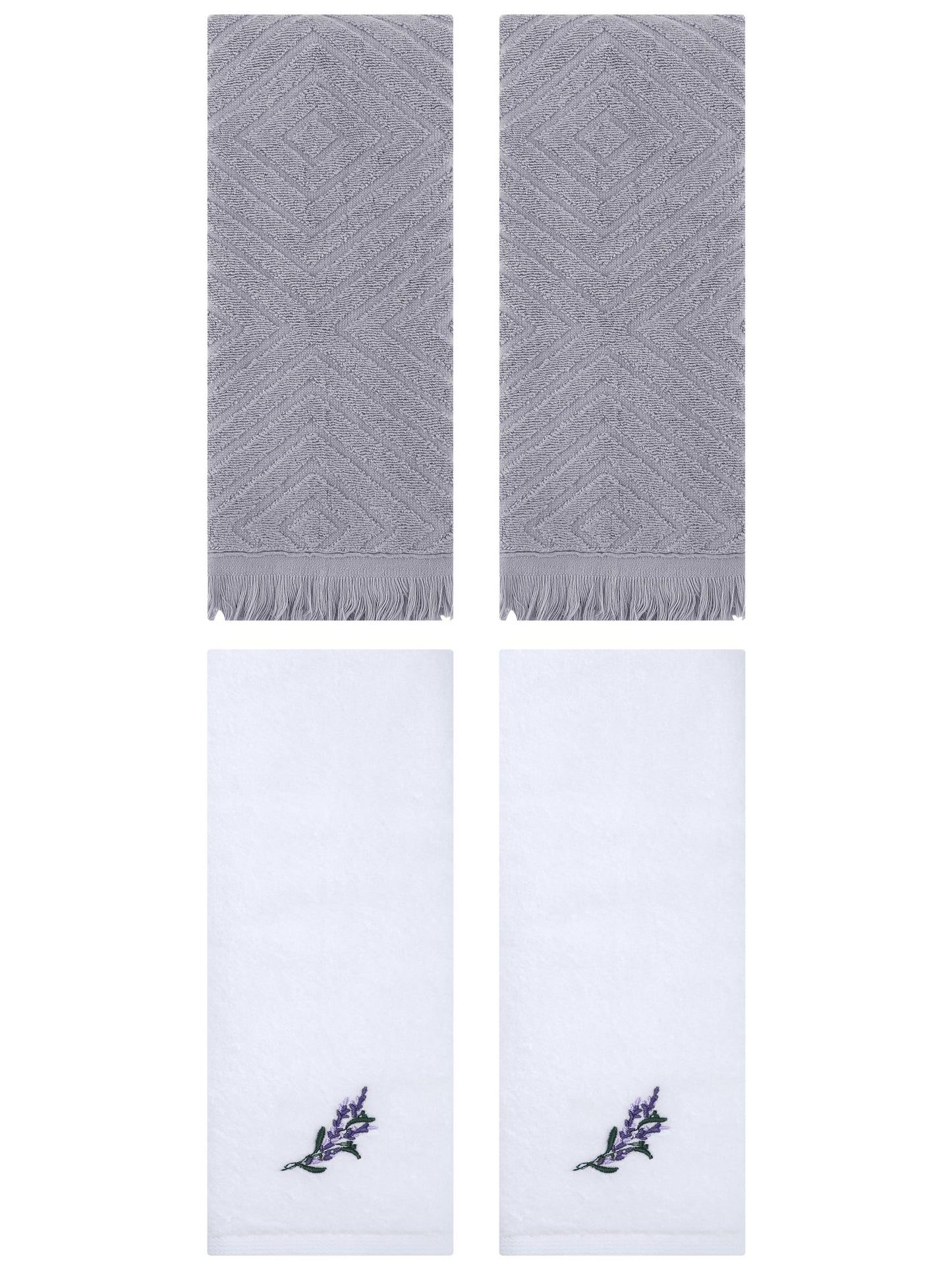 Unique Bargains 4 Pcs Bathroom Cotton Soft Hand Towels 13" x 29" White/Grey