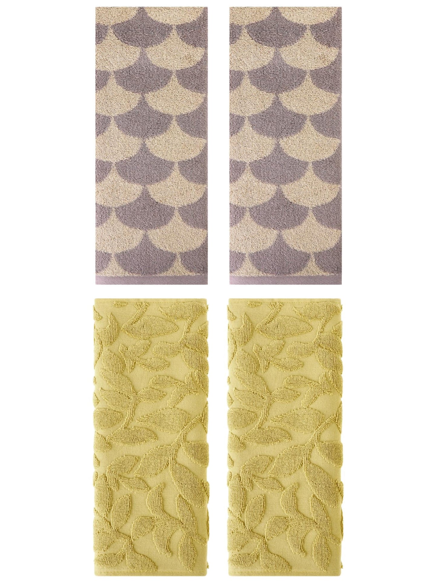 Unique Bargains 4 Pcs Bathroom Geometric Hand Towels Brown/Yellow 13" x 29"/14" x 30"