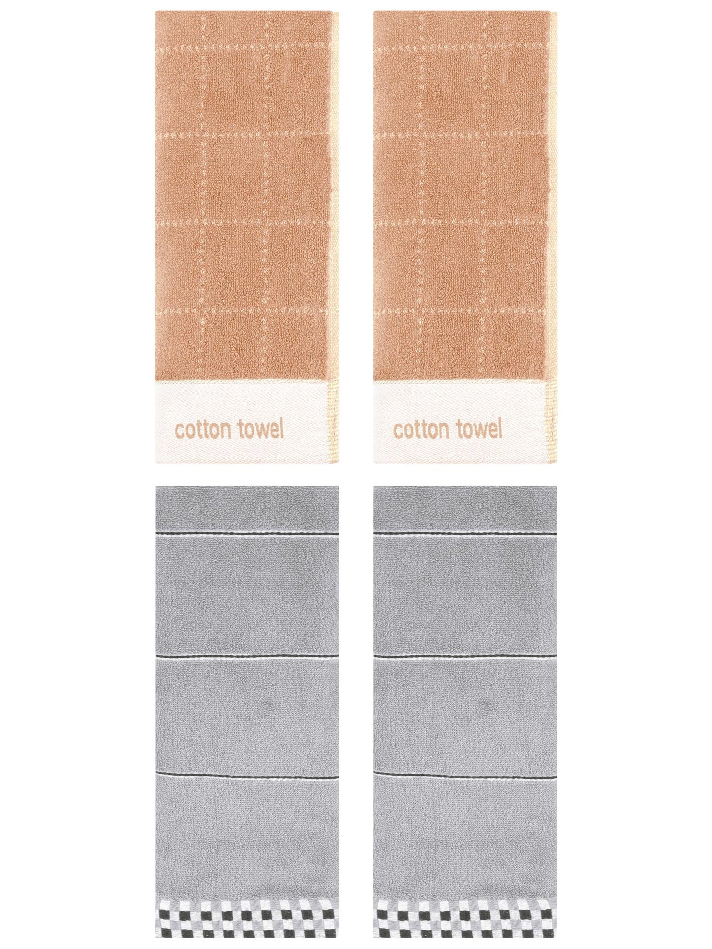 Unique Bargains 4 Pcs Checked Soft Hand Towel 14 x 30 Inch Grey/Brown