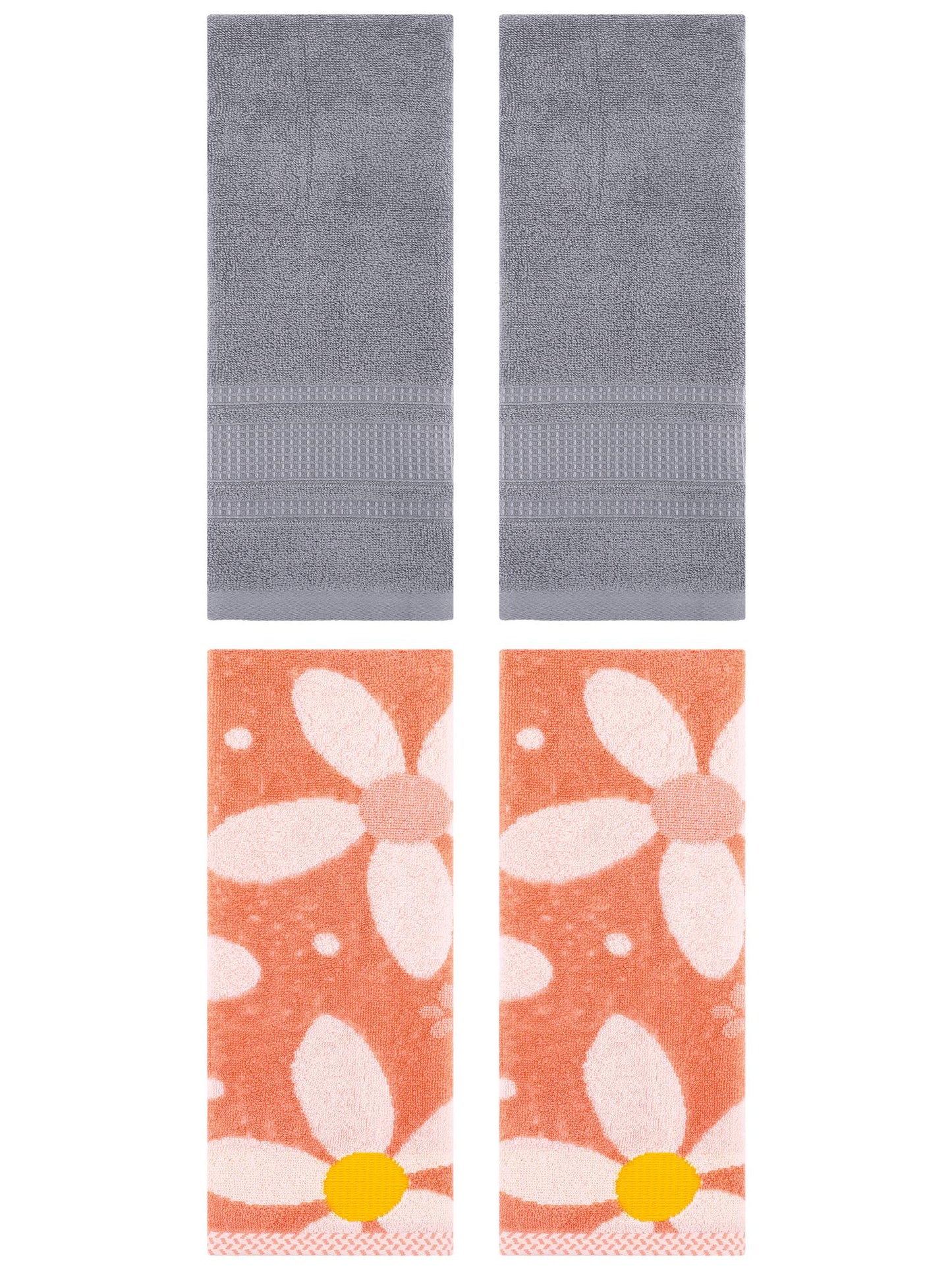 Unique Bargains 4 Pcs Cotton Absorbent Hand Towel Set 13 x 29 Inch Orange/Grey