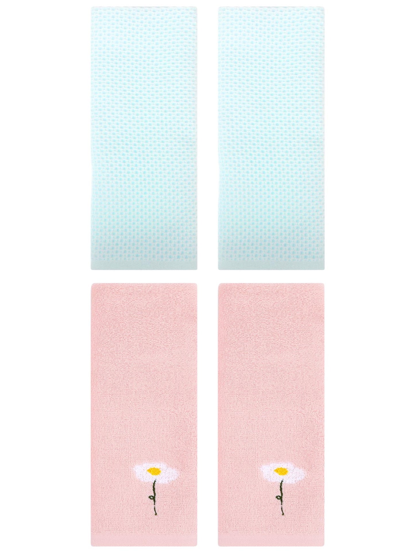 Unique Bargains 4 Pcs Cotton Bathroom Hand Towels 13" x 30" Pink/Light Cyan