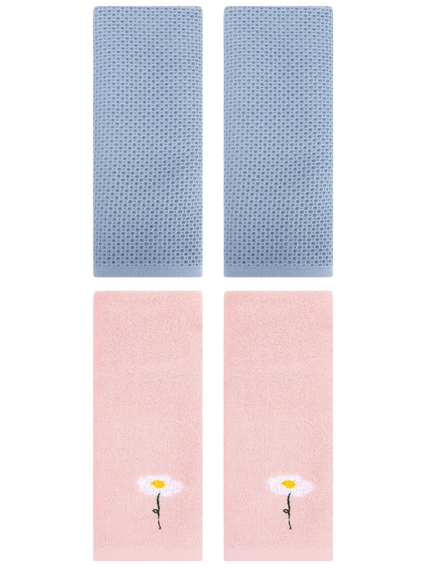 Unique Bargains 4 Pcs Cotton Bathroom Hand Towels 13" x 30" Pink/Steel Blue
