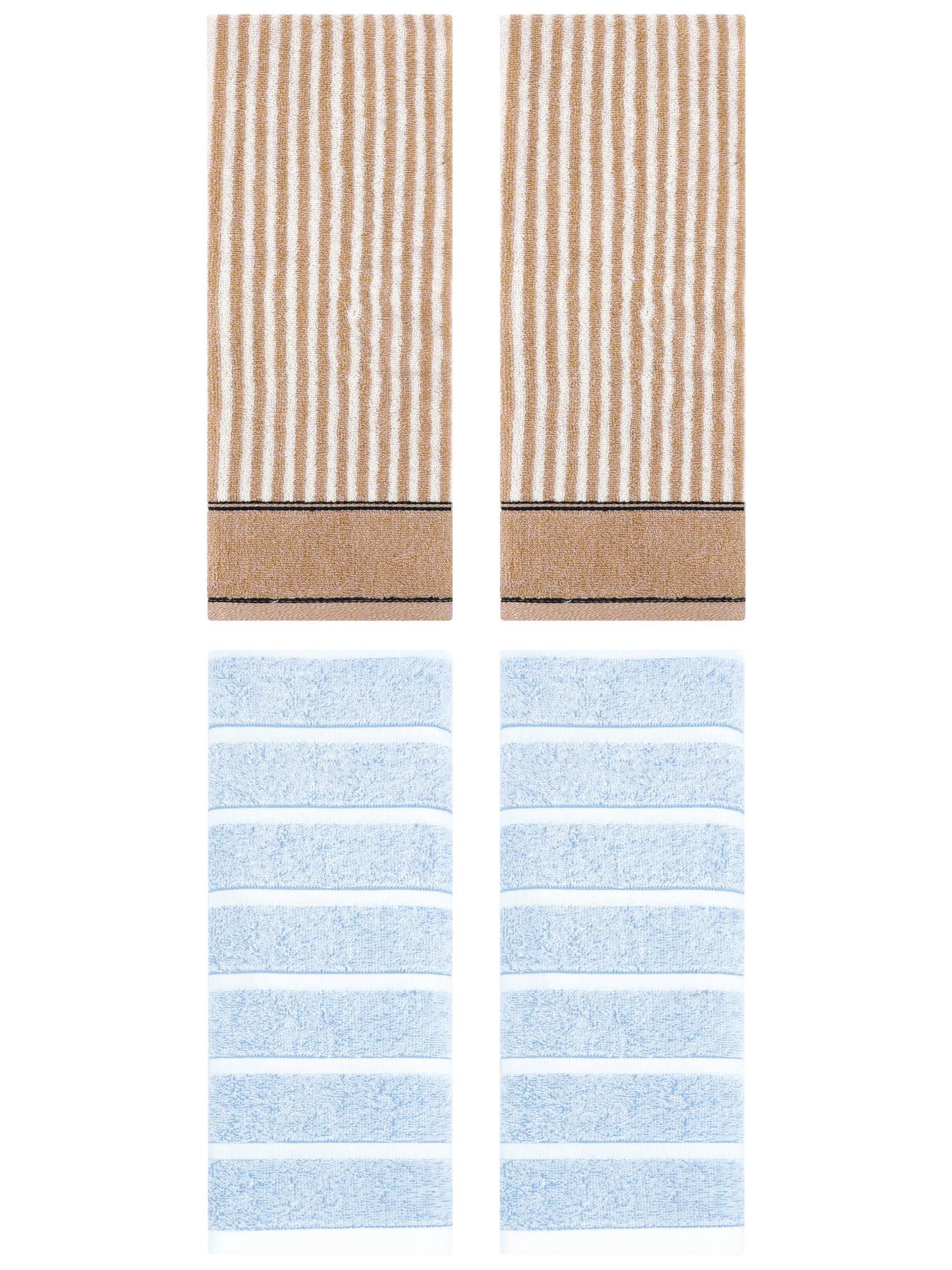 Unique Bargains 4 Pcs Cotton Hand Towel 13 x 29 Inch Blue/Brown