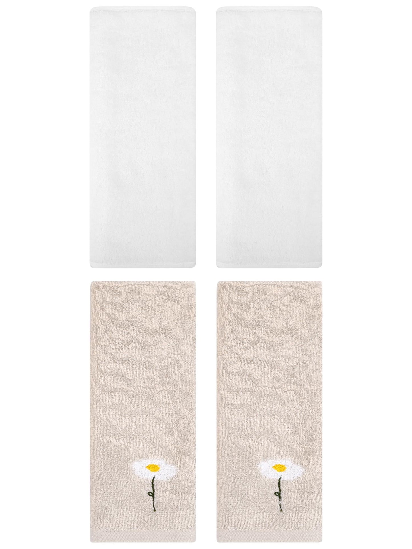 Unique Bargains 4 Pcs Cotton Soft Hand Towels 13" x 30" Light Brown/White
