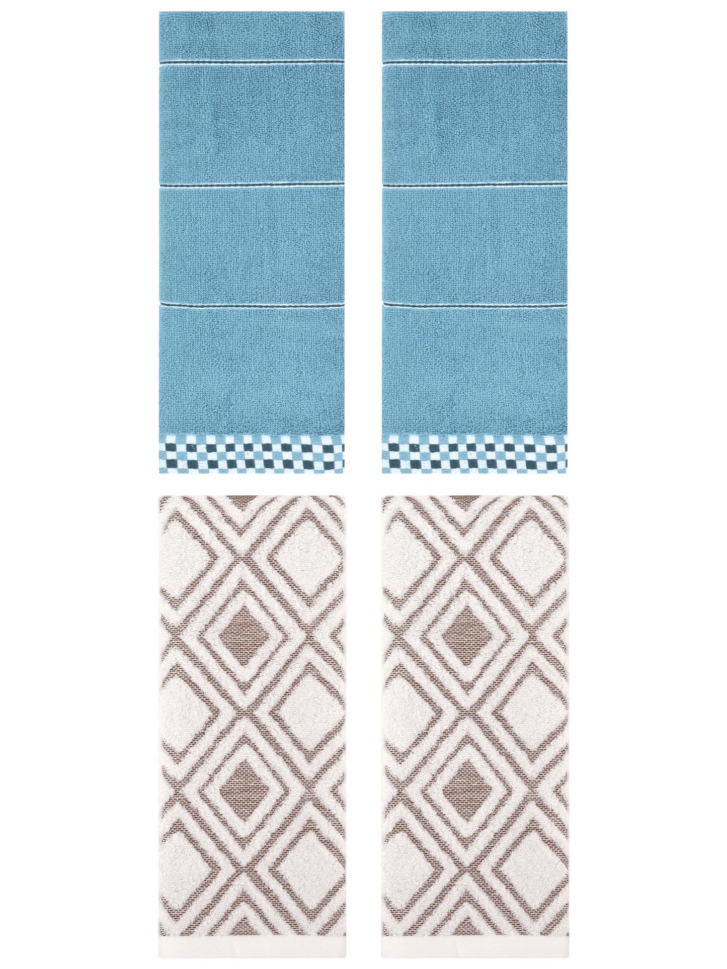 Unique Bargains 4 Pcs Geometric Soft Hand Towels Blue/Beige 14" x 30"/13" x 29"