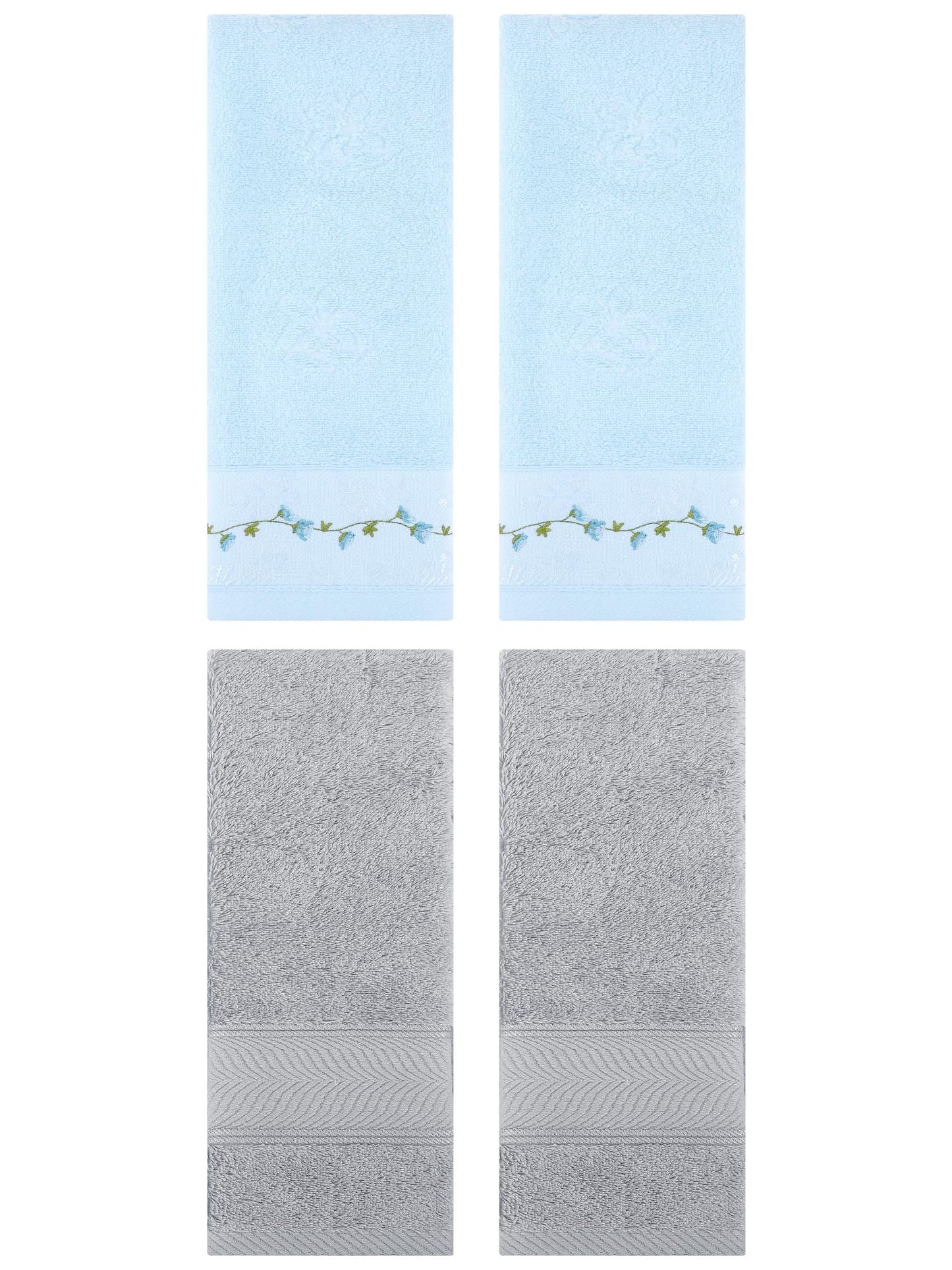 Unique Bargains 4 Pcs Hand Towel Light Grey/Blue 14" x 30"/13" x 29"