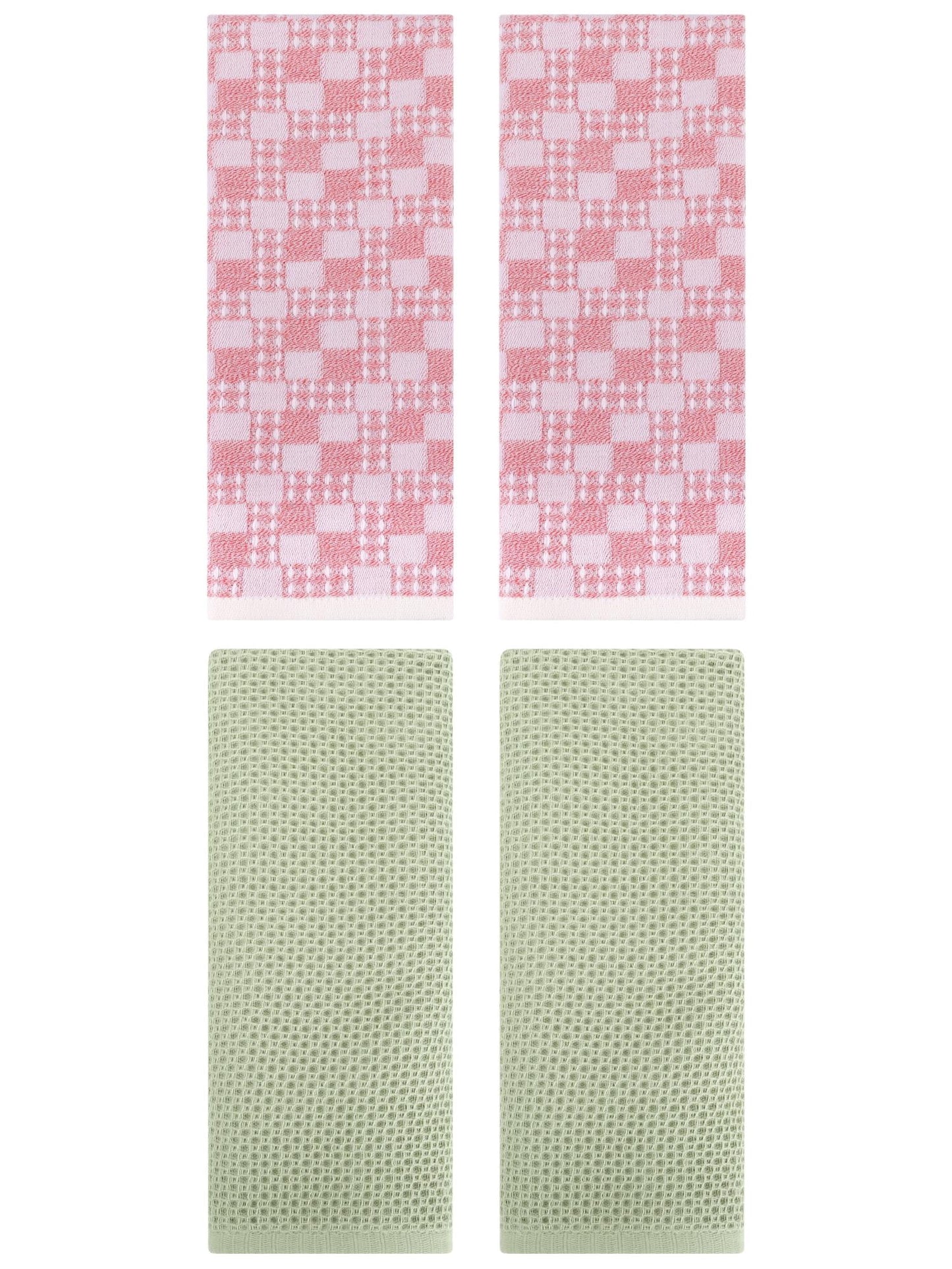 Unique Bargains 4 Pcs Soft Waffle Design Hand Towel Light Green/Pink 13" x 30"/13" x 28"