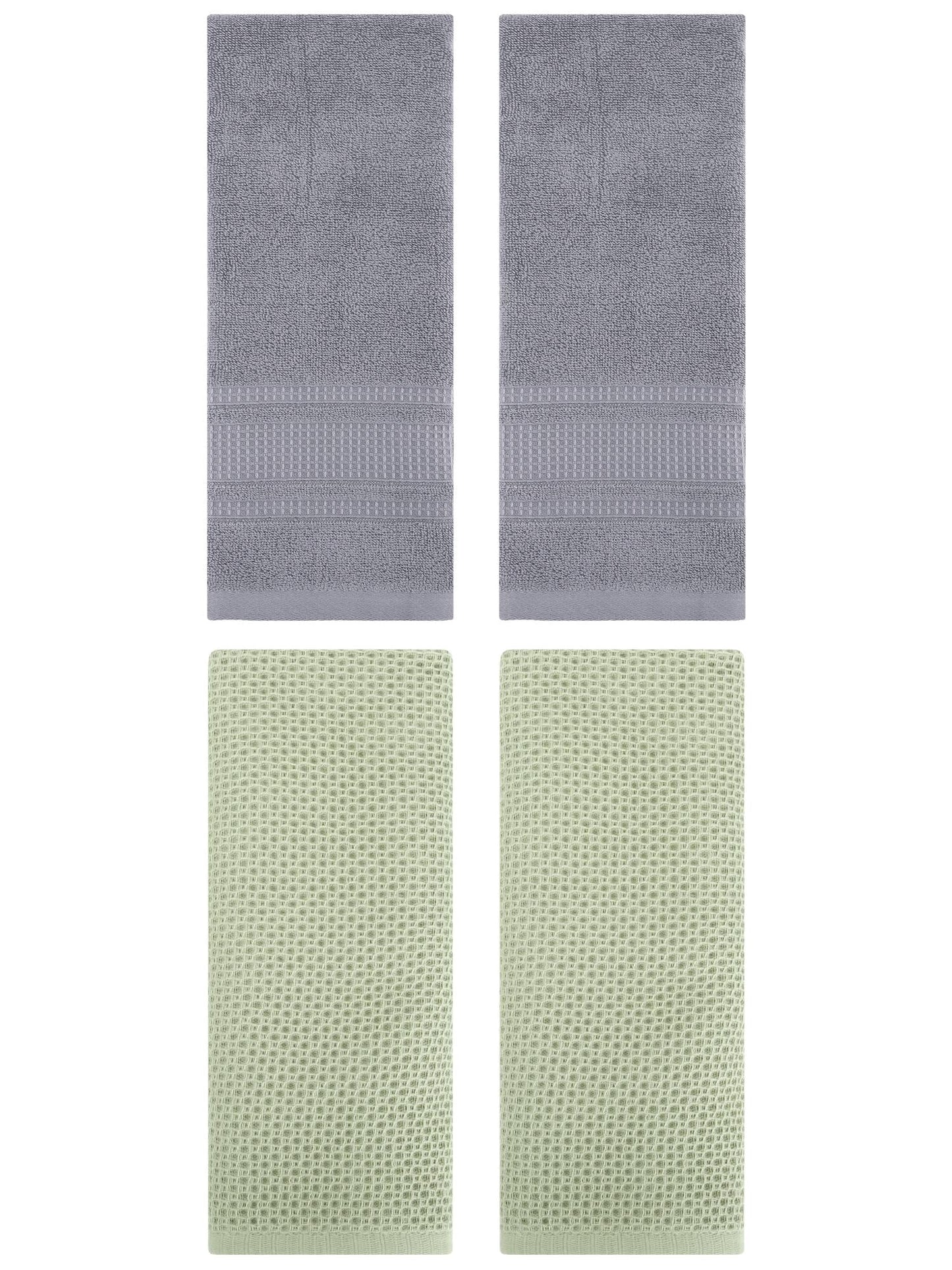 Unique Bargains 4 Pcs Soft Waffle Hand Towel Light Green/Grey 13" x 30"/13" x 29"