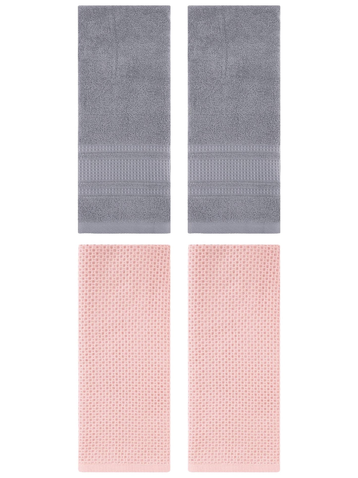 Unique Bargains 4 Pcs Soft Waffle Hand Towel Pink/Grey 13" x 30"/13" x 29"