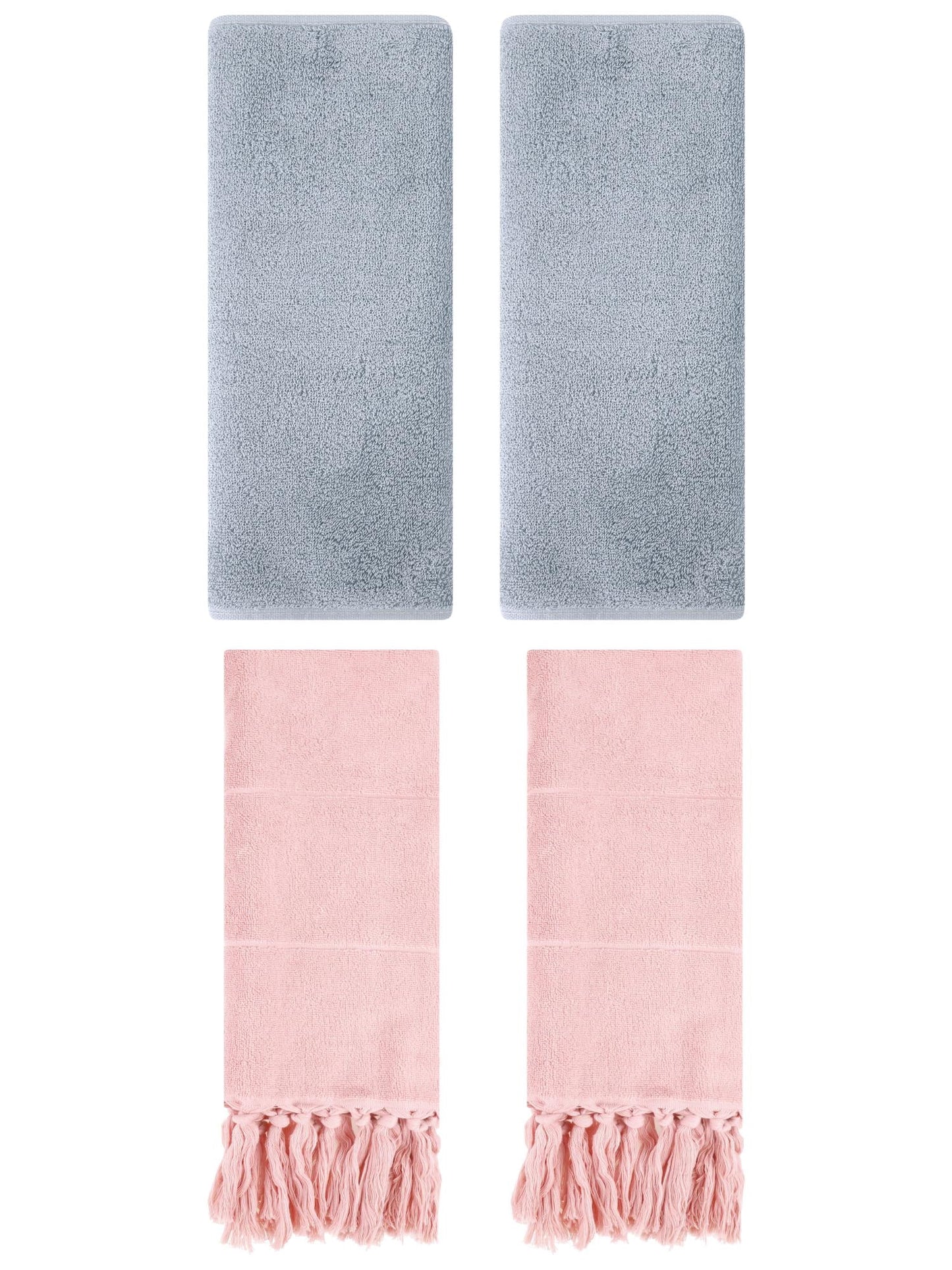Unique Bargains 4 Pcs Solid Cotton Hand Towels Pink/Light Grey 14" x 30"/13" x 30"