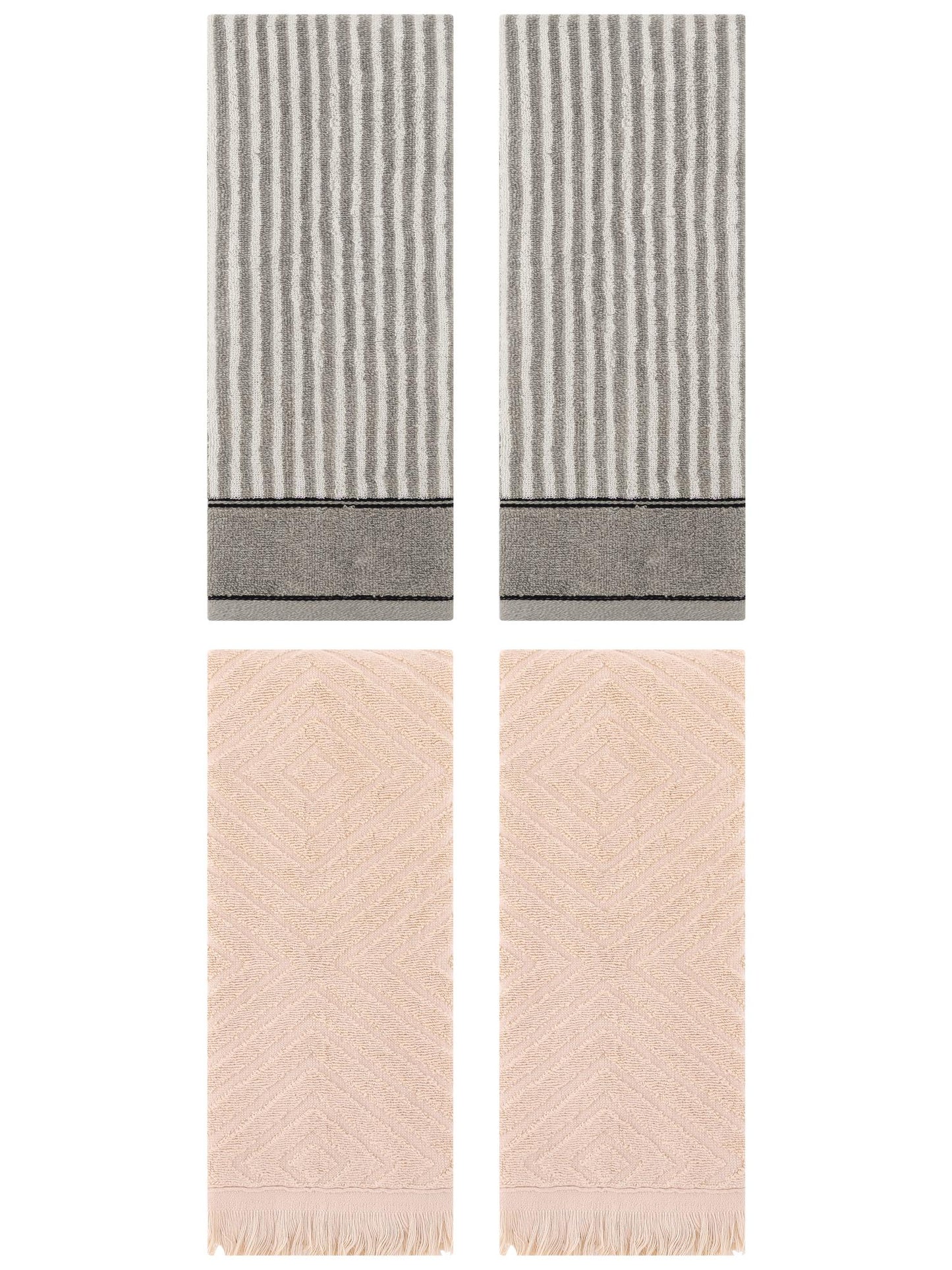 Unique Bargains 4 Pcs Striped Pattern Soft Hand Towels 13 x 29 Inch Grey/Brown