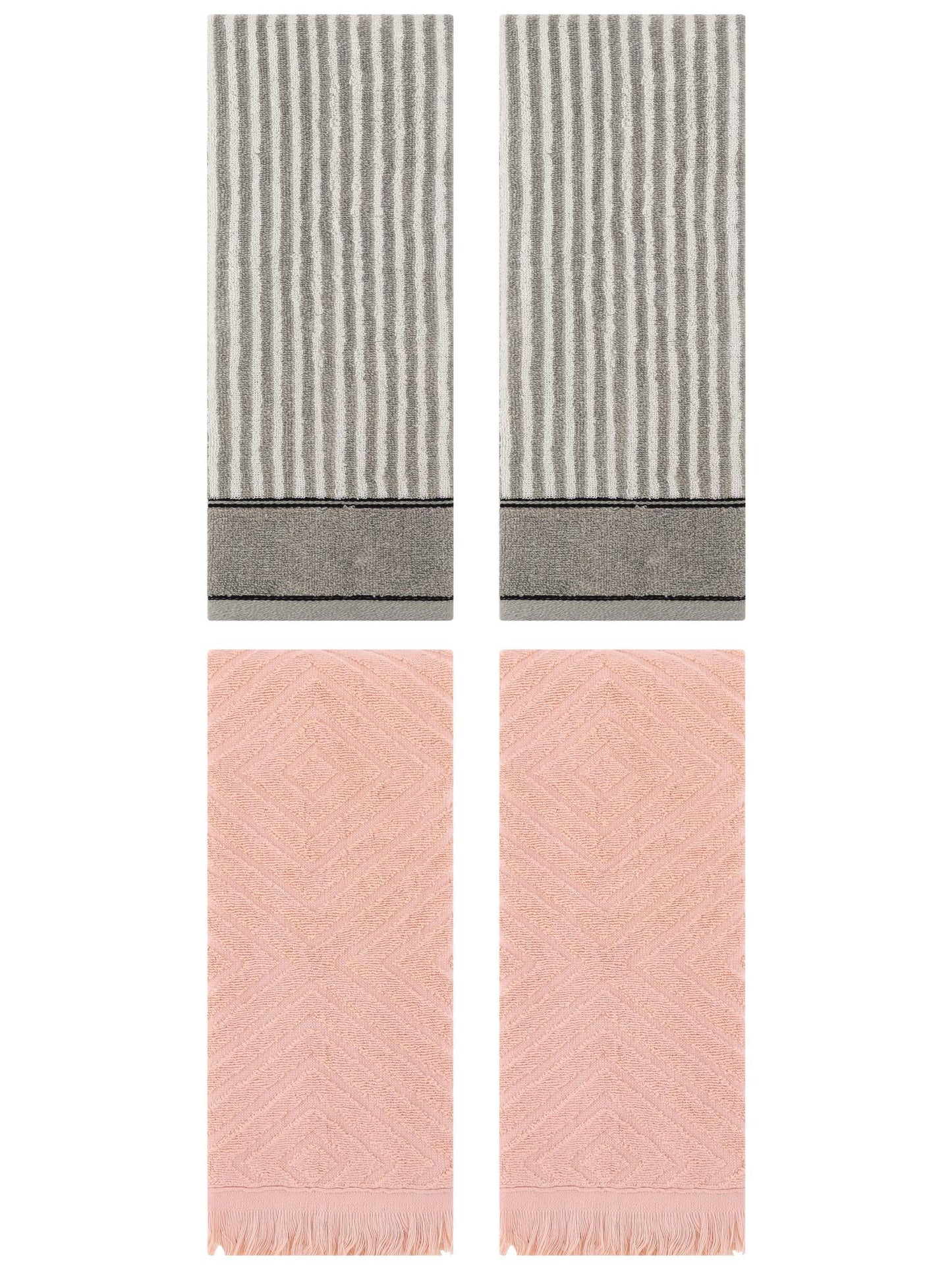 Unique Bargains 4 Pcs Striped Pattern Soft Hand Towels 13 x 29 Inch Grey/Orange