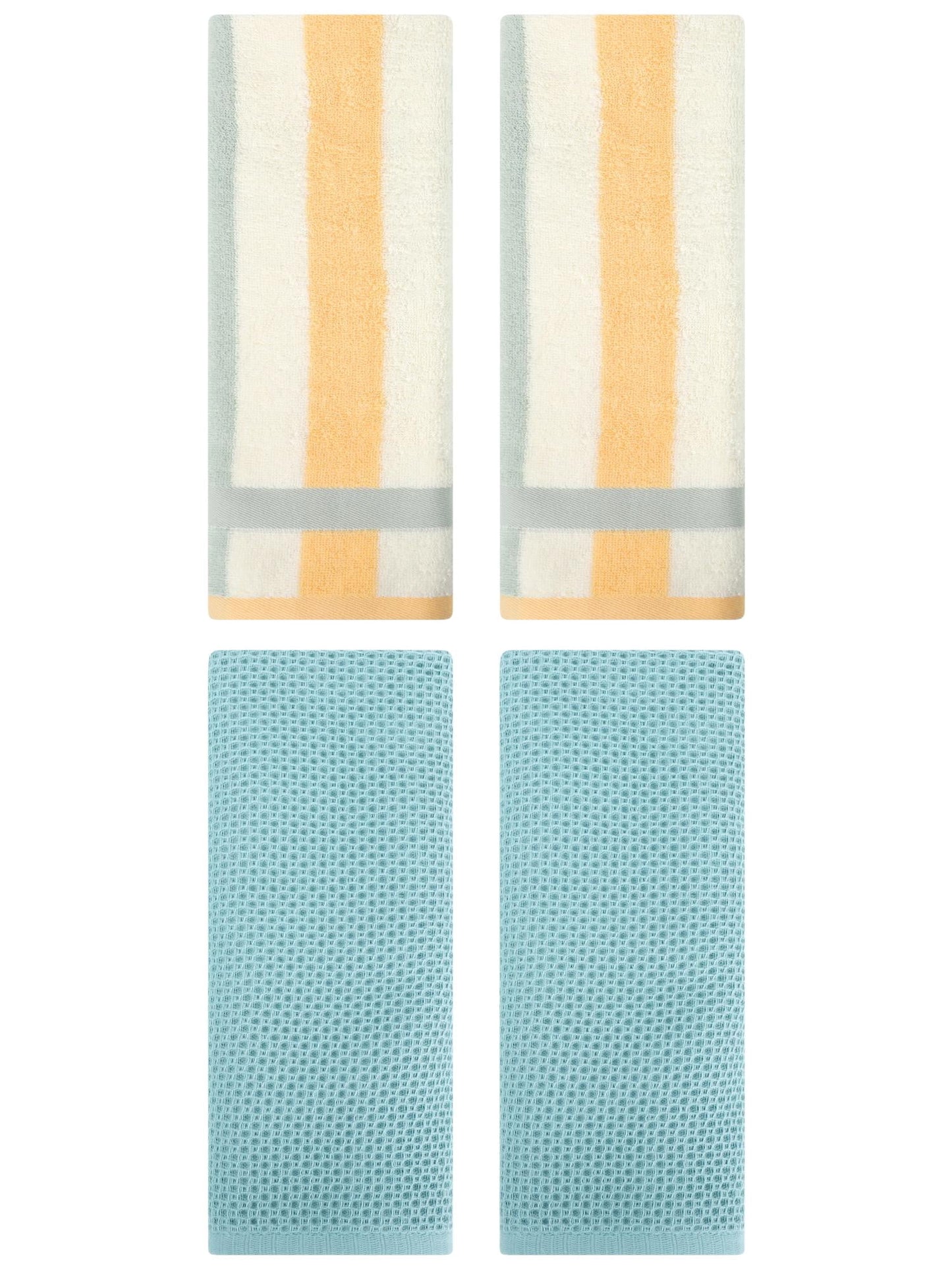 Unique Bargains 4 Pcs Waffle Hand Towels Light Blue/Blue Orange 13" x 30"/13" x 29"