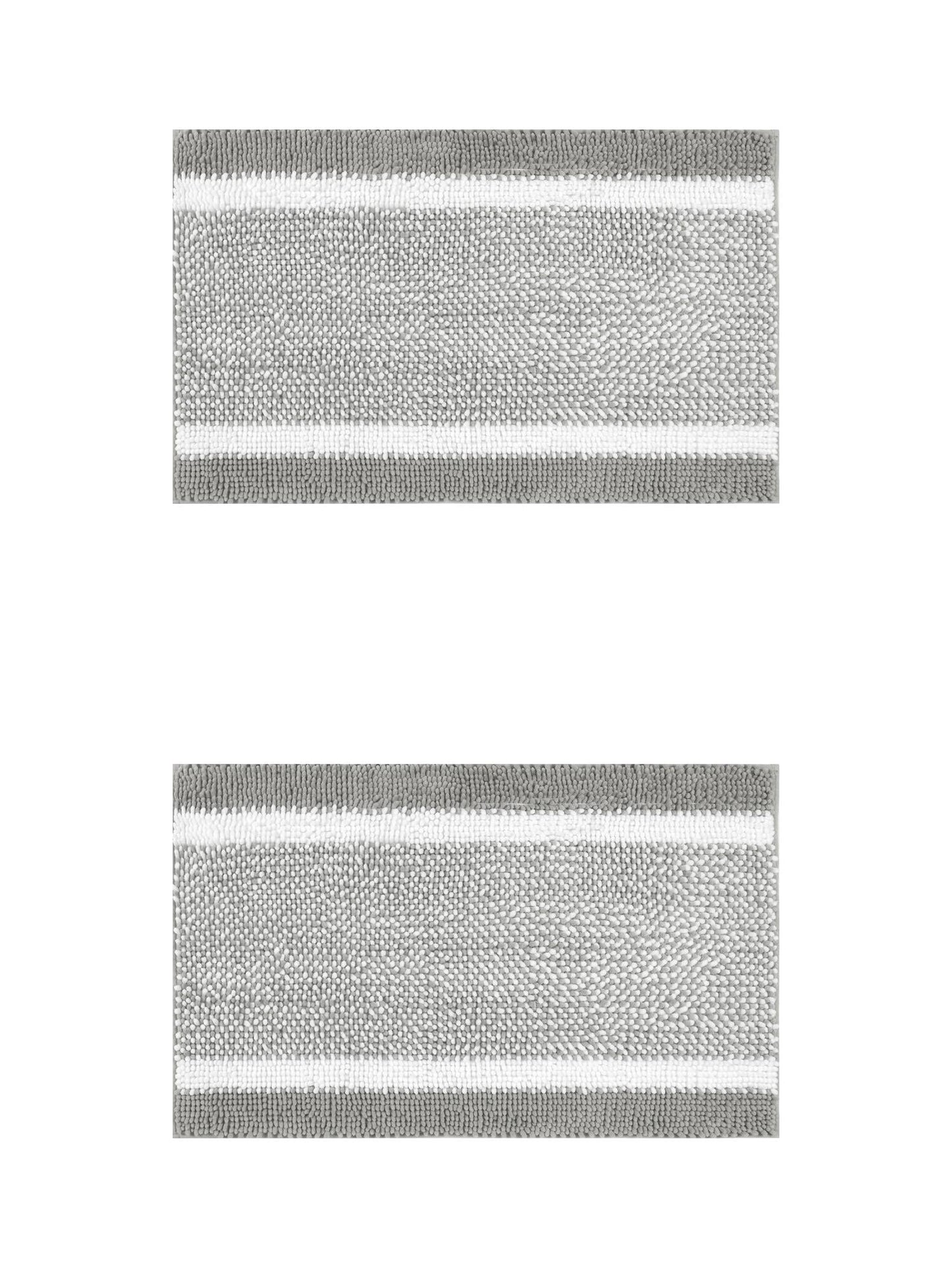 Unique Bargains Chenille Striped Bath Mats 2 Pcs Non-Slip Soft Plush Shaggy Bathroom Rugs Grey 20" x 32"